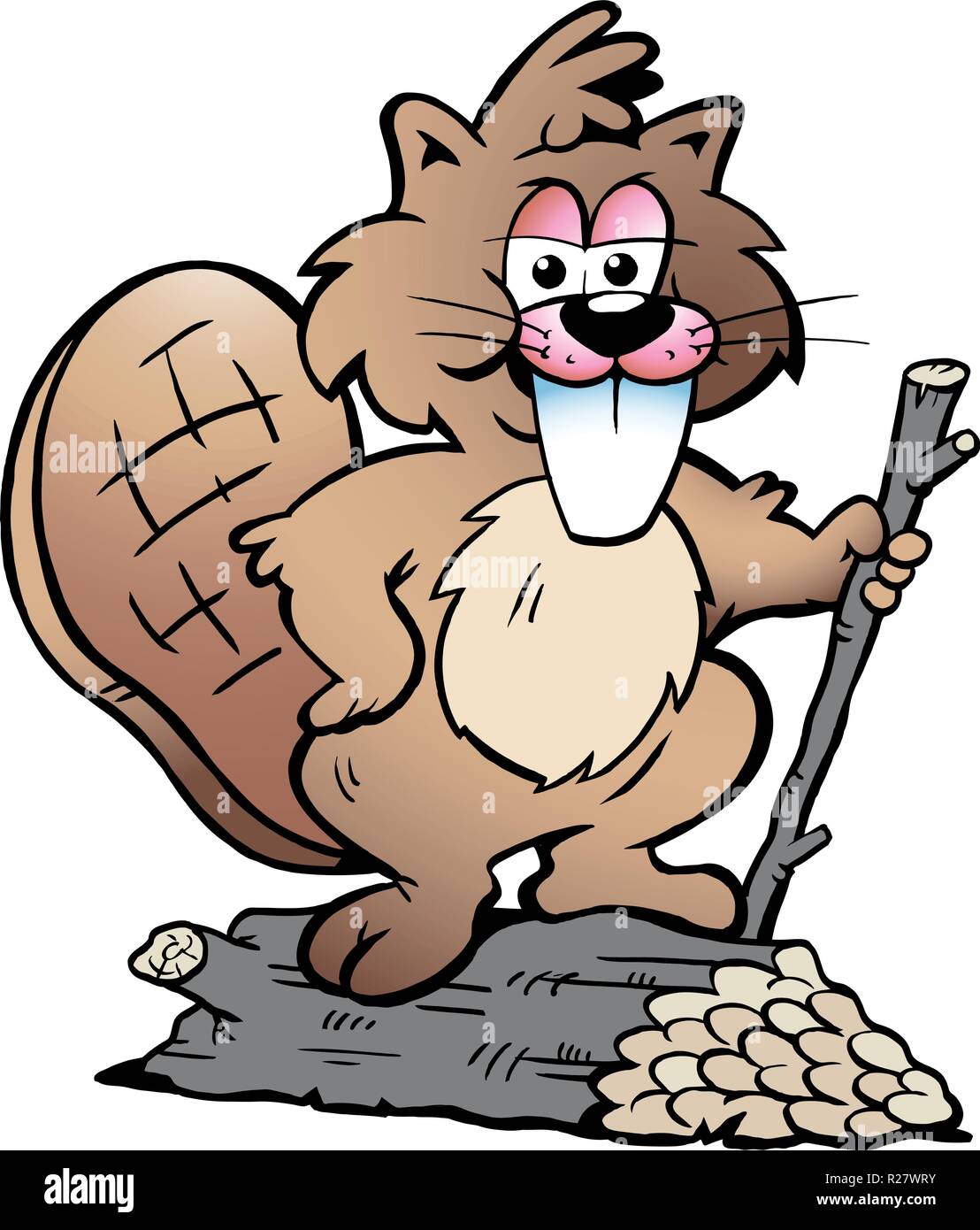 Vector illustration dessinée à la main d'un Castor Rongeur Illustration de Vecteur