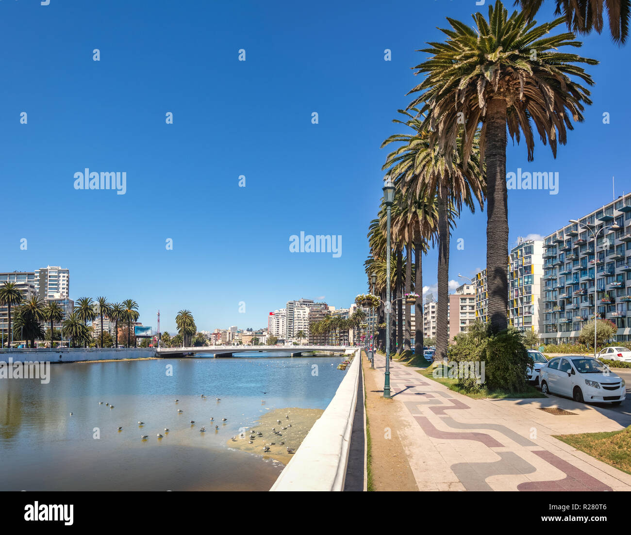 Estero River Promenade - Vina del Mar, Chili Banque D'Images