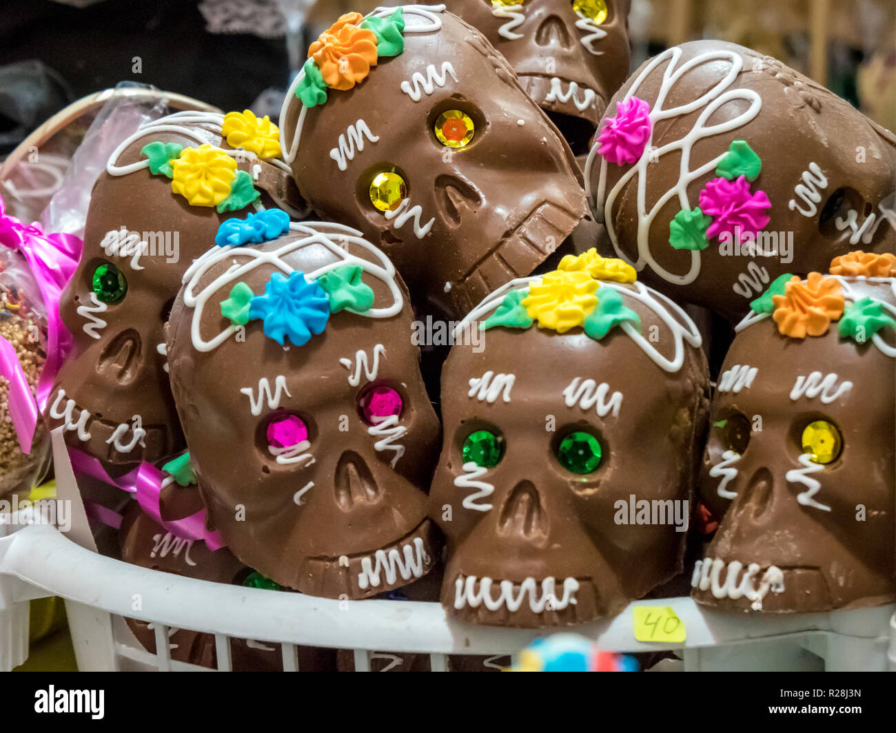Le Jour des morts crâne candy chocolat traditionnel pour le Jour des Morts Les Dias de los Muertos au Mexique Banque D'Images