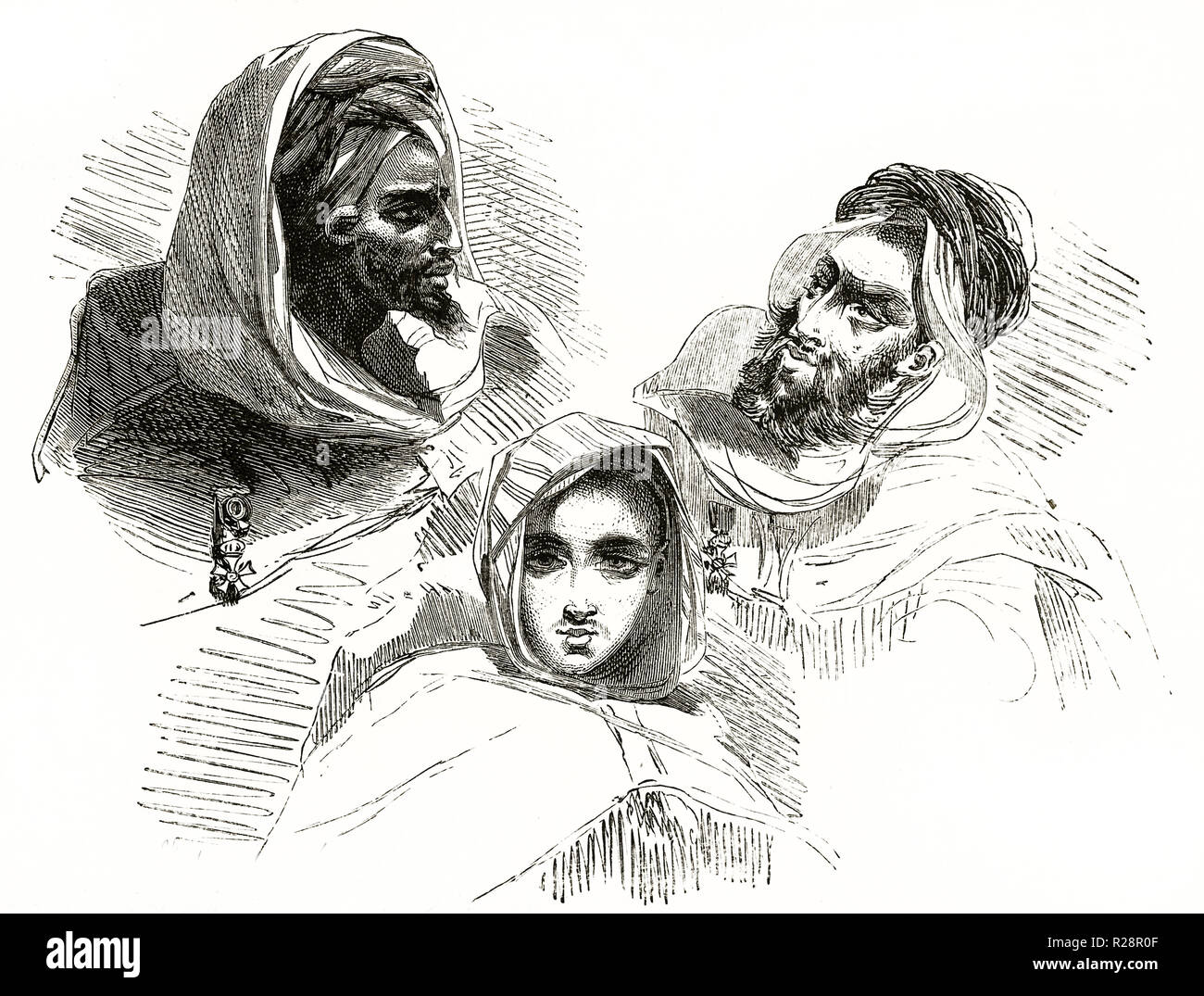 Vieille illustration de la population algérienne à Ouargla. Par Couverchel, publ. sur le Tour du Monde, Paris, 1863 Banque D'Images