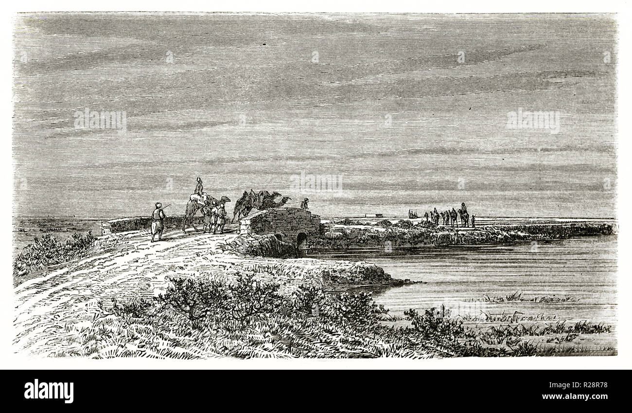 Vue ancienne d'El Qantara, Égypte. Par Grenet, publ. sur le Tour du Monde, Paris, 1863 Banque D'Images