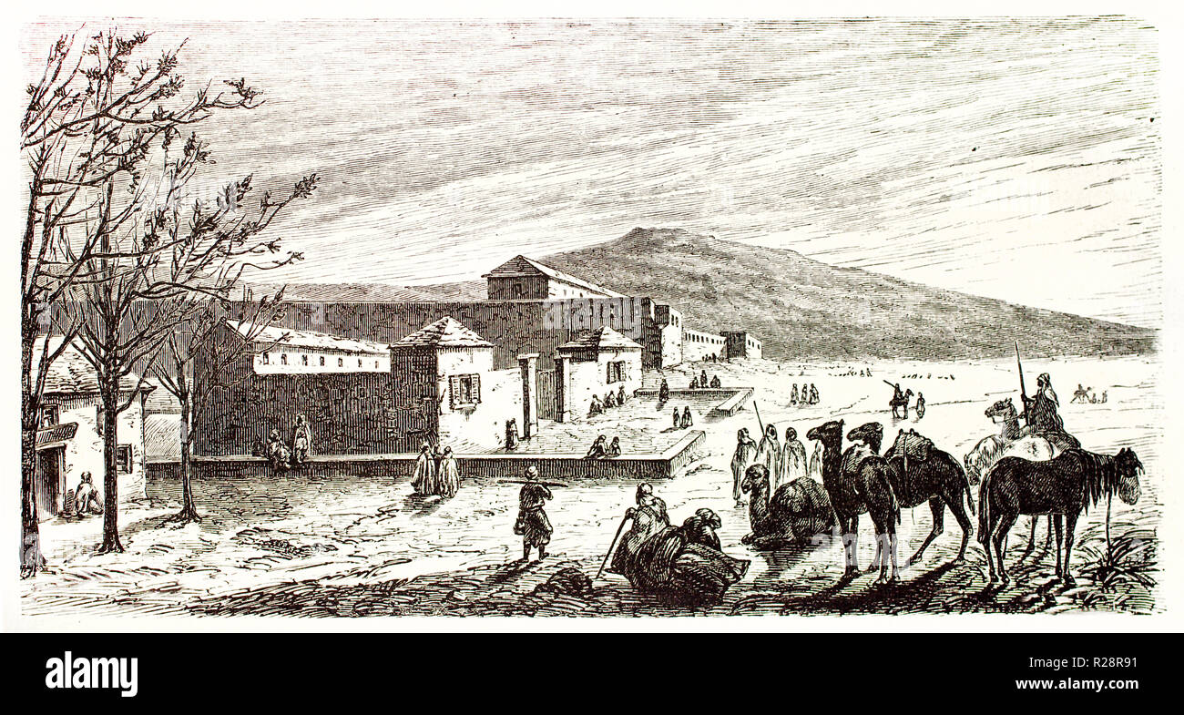 En vue de fort vieux Geryville, Algérie (au jour presenta El Bayadh). Par Lajolais, publ. sur le Tour du Monde, Paris, 1863 Banque D'Images