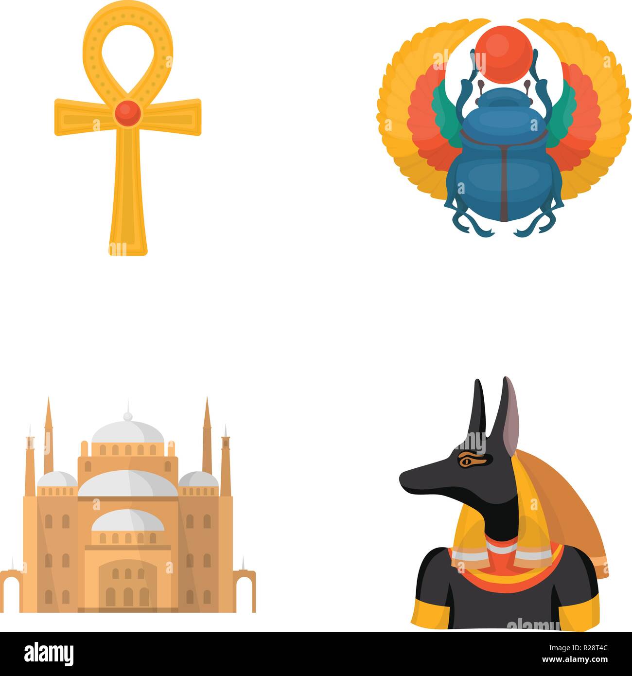 Anubis, Ankh, citadelle du Caire, l'Égypte ancienne.scarabée Égyptien set collection icônes de style cartoon vector illustration stock symbol . Illustration de Vecteur