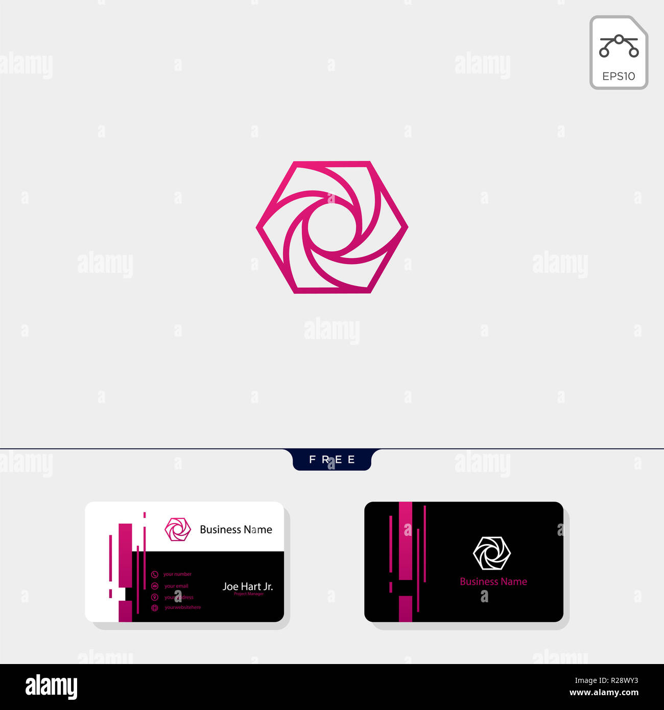 La photographie créative hexagonale,modèle logo vector illustration, obtenez gratuitement un modèle de conception de carte de visite Banque D'Images