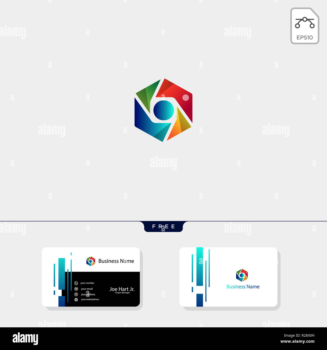 La photographie créative hexagonale,modèle logo vector illustration, obtenez gratuitement un modèle de conception de carte de visite Banque D'Images