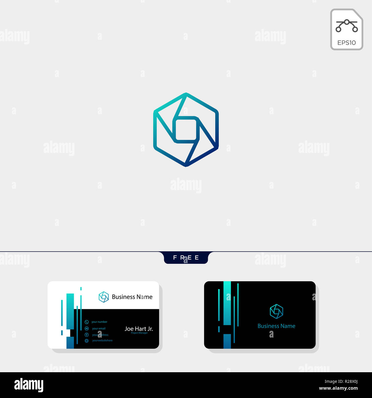 La photographie créative hexagonale,modèle logo vector illustration, obtenez gratuitement un modèle de conception de carte de visite Banque D'Images