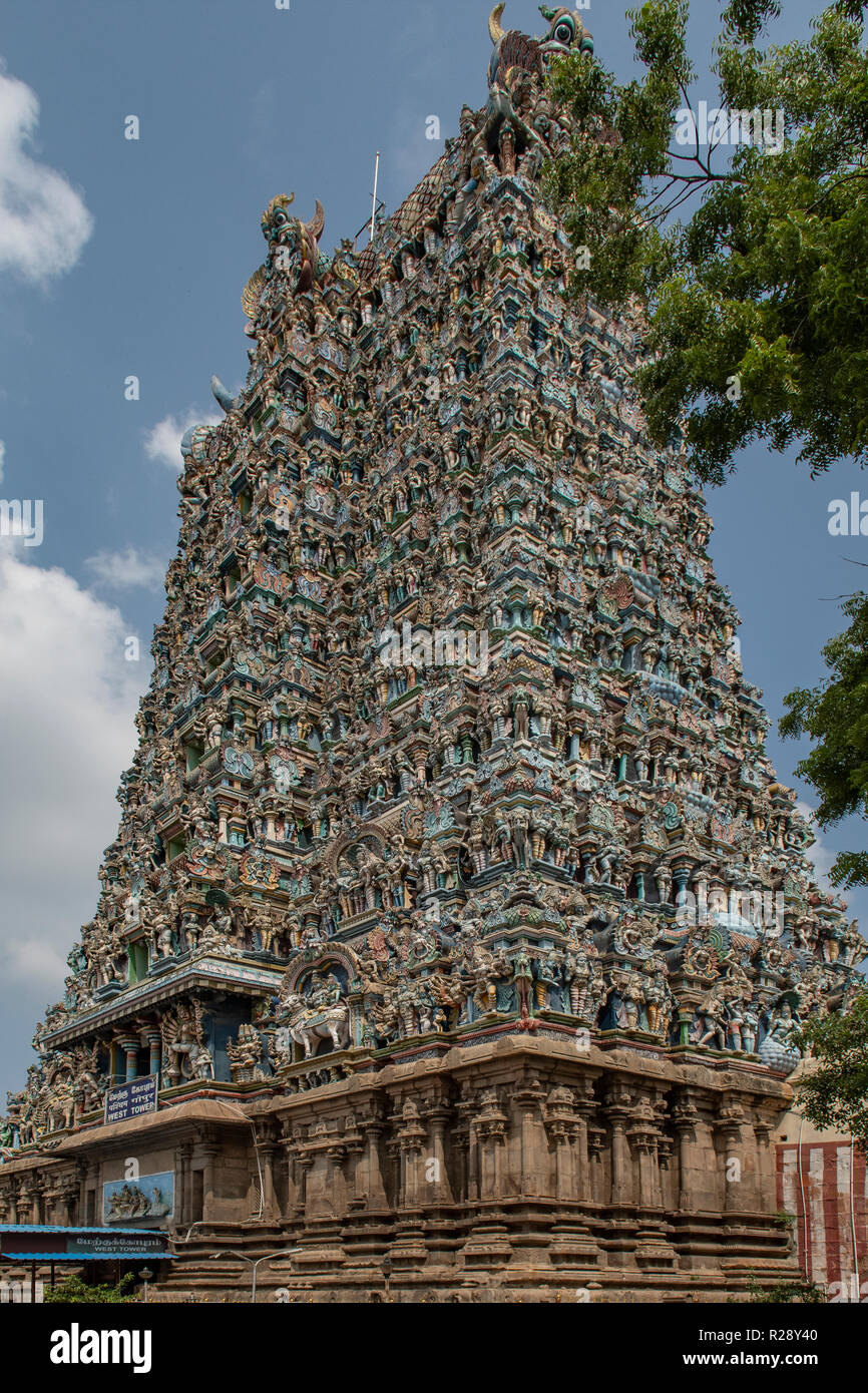 Tour ouest, Temple Meenakshi, Madurai, Tamil Nadu, Inde Banque D'Images