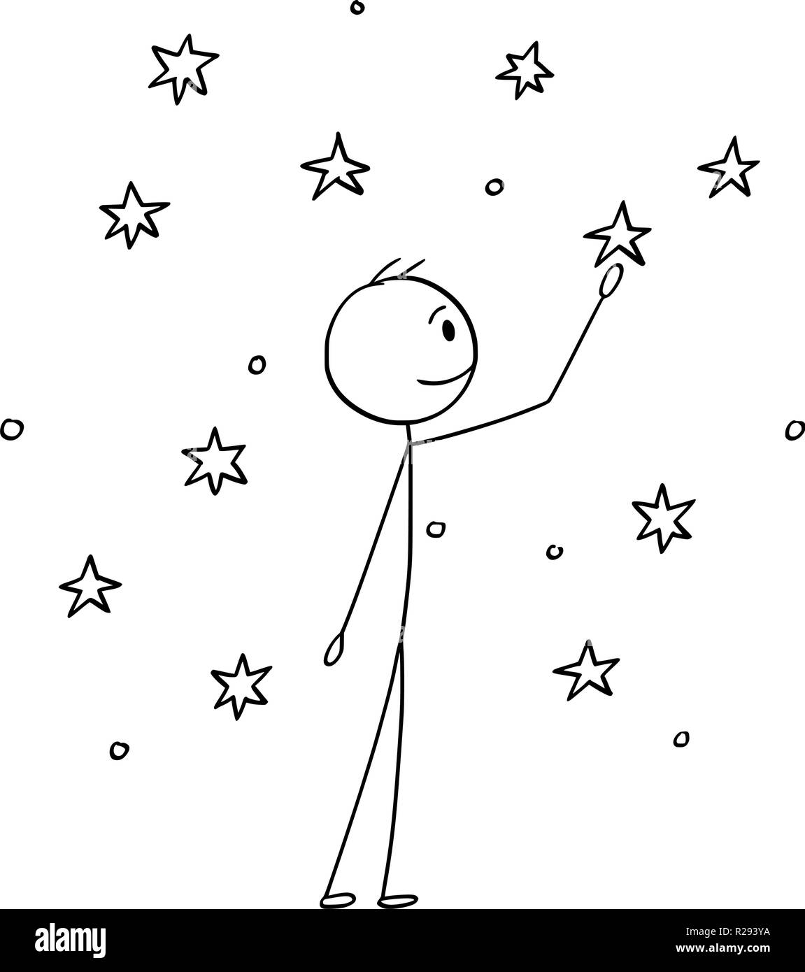 Caricature de l'homme touchant étoiles dans le ciel Illustration de Vecteur