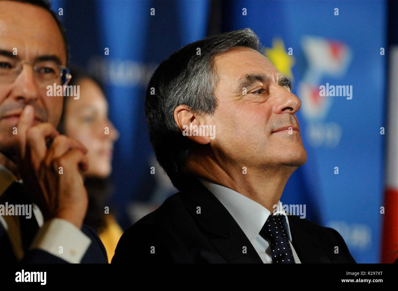 François Fillon parle à Lyon, France Banque D'Images