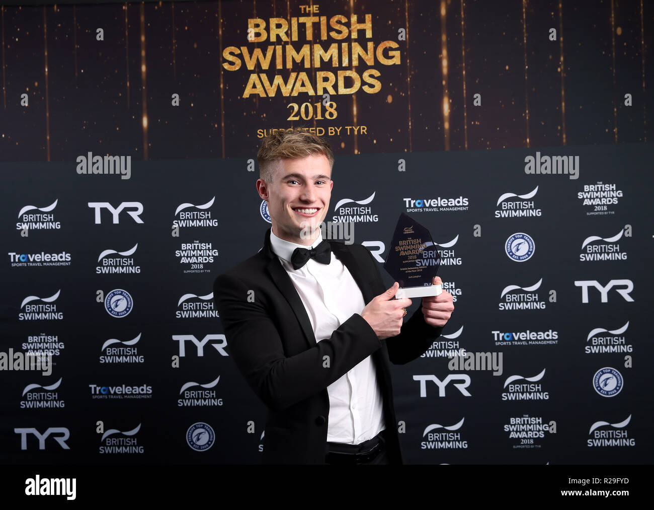 La piscine de l'athlète de l'année lauréat Jack au cours de la Natation britannique rire Awards 2018 au point, Lancashire County Cricket Club, Manchester. Banque D'Images