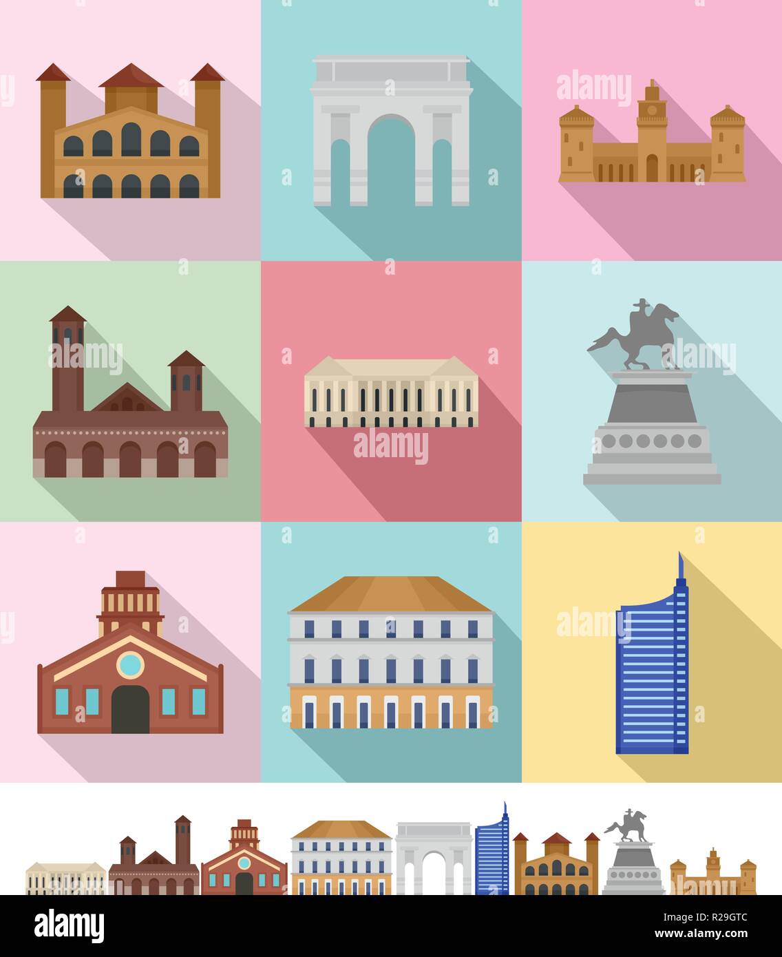 Milan Italie ville icons set. Illustration de télévision 9 Milan Italie ville vector icons for web Illustration de Vecteur