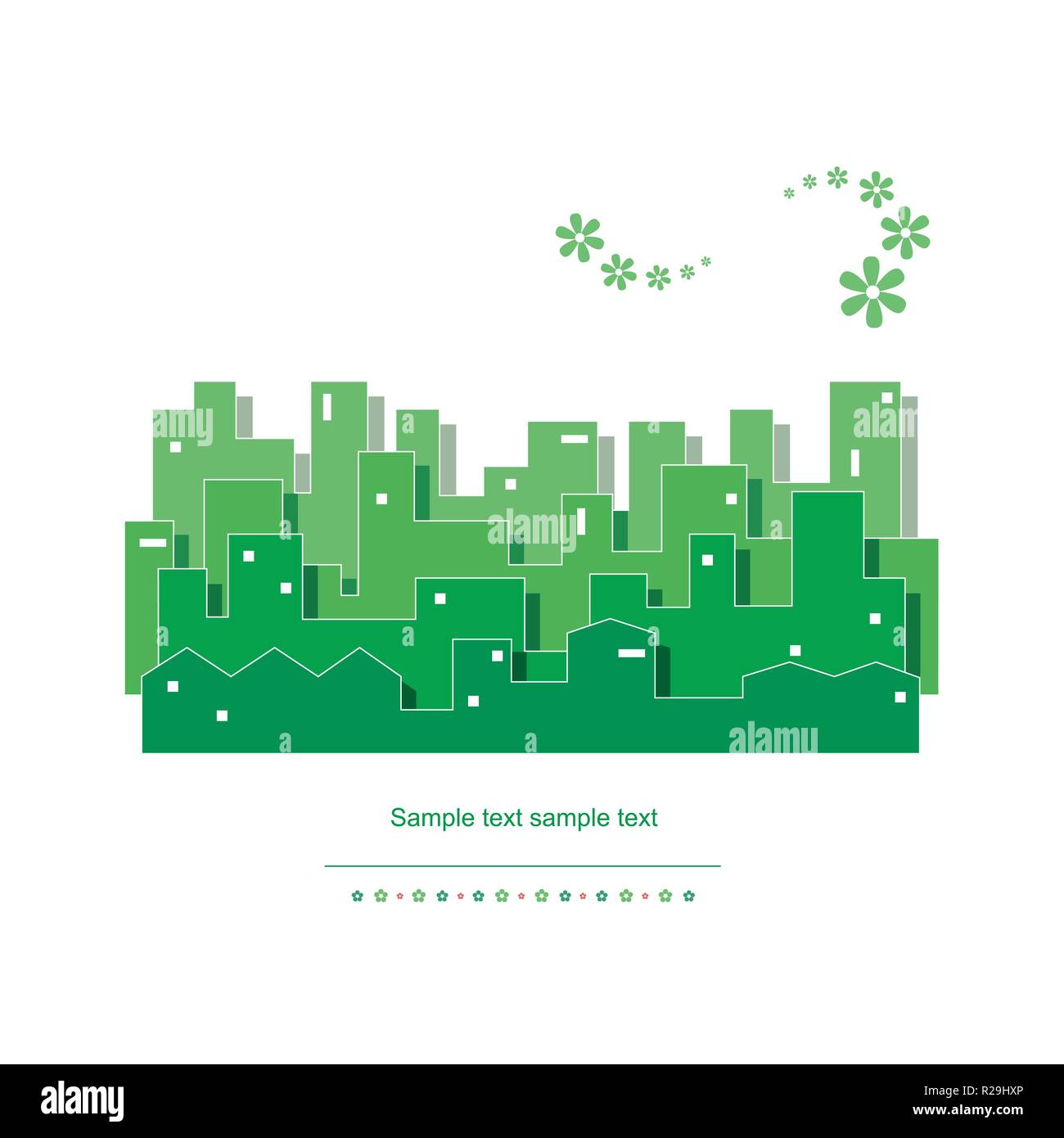 Ville verte avec des maisons, des usines et des immeubles de grande hauteur sur fond blanc vector illustration Illustration de Vecteur