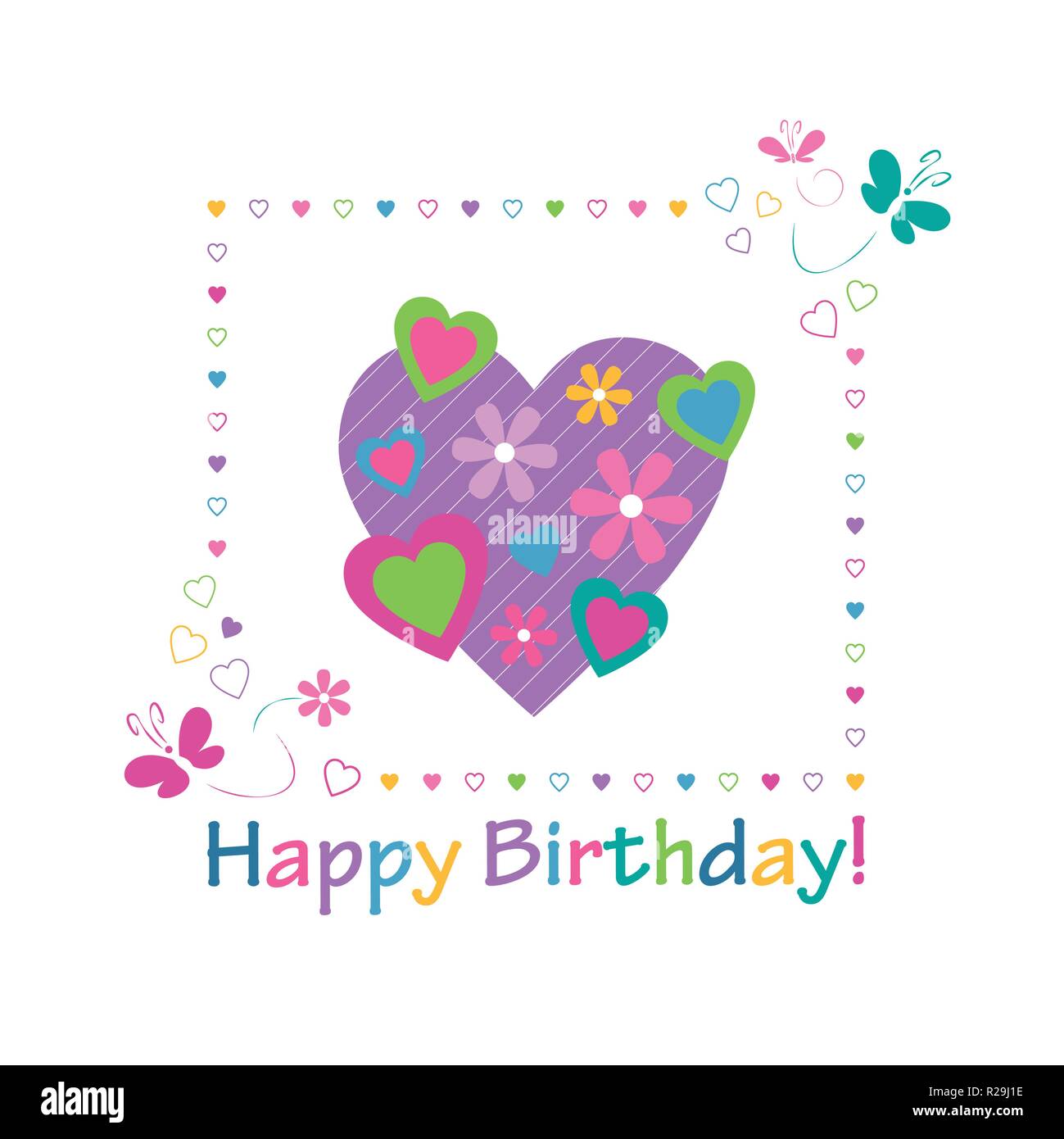 Glitter Hearts Colores Joyeux Anniversaire Carte Avec Bougies Et Papillons Image Vectorielle Stock Alamy