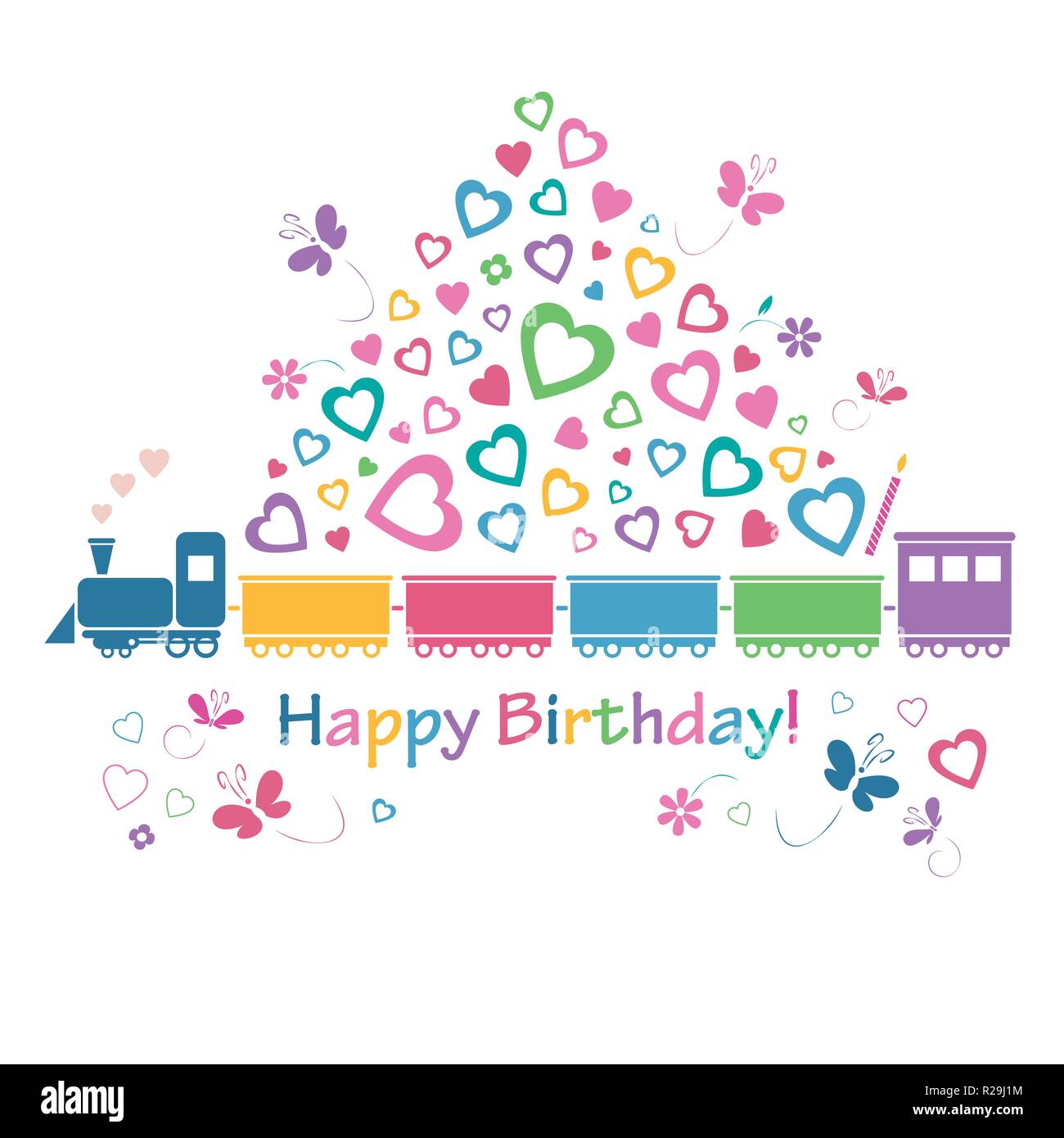 Joyeux Anniversaire Mignon Carte Train Avec Des Coeurs Des Bougies Et Des Papillons Image Vectorielle Stock Alamy Joyeux Anniversaire Mignon Carte Train Avec Des Coeurs Des Bougies Et Des Papillons Image Vectorielle Stock Alamy