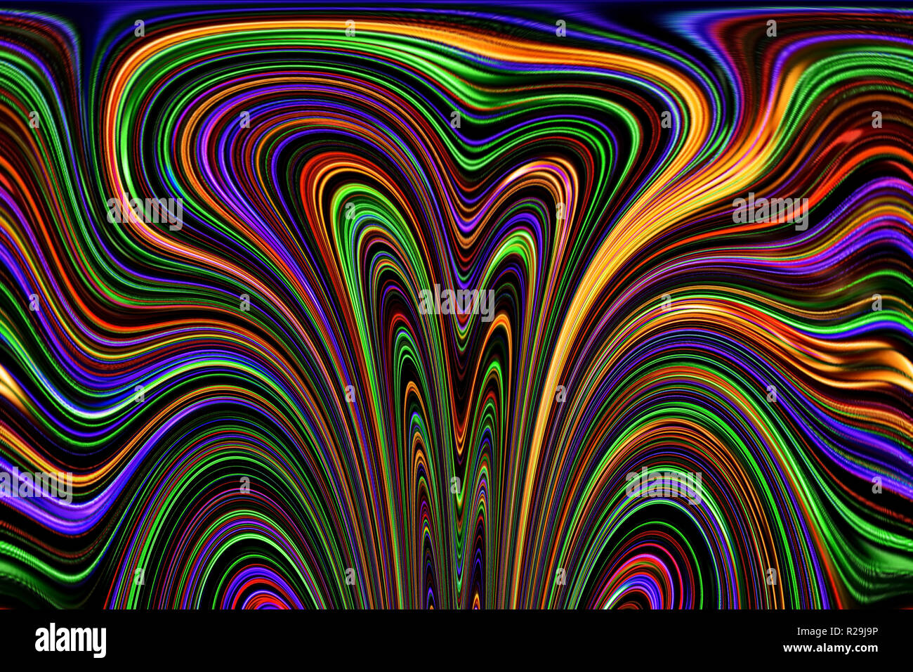 La couleur des lignes et courbes crée des images fantastiques. Tableau abstrait - images psychédéliques. Banque D'Images