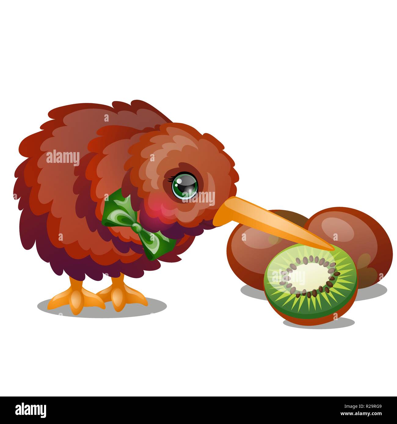 Oiseau Kiwi Et Fruits Mûrs Isolé Sur Fond Blanc Cartoon