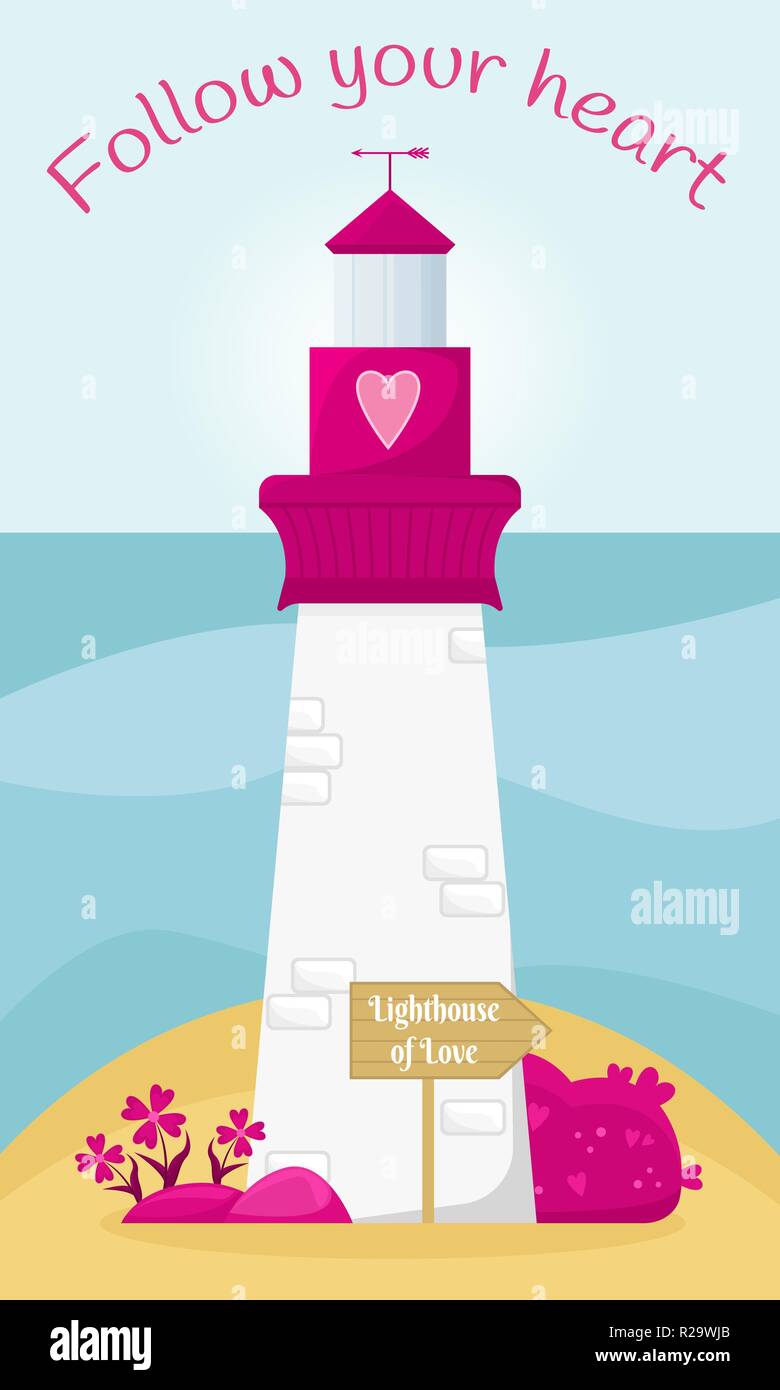 Arrière-plan de la Saint-Valentin. Phare de rose de l'amour. Suivez votre coeur. Illustration de Vecteur