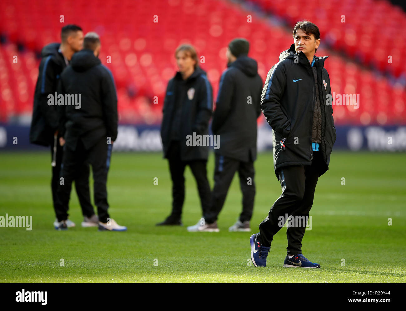 Croatie manager Zlatko Dalic (à droite) au cours de l'UEFA, la Ligue des Nations Unies un groupe4 match au stade de Wembley, Londres. Banque D'Images