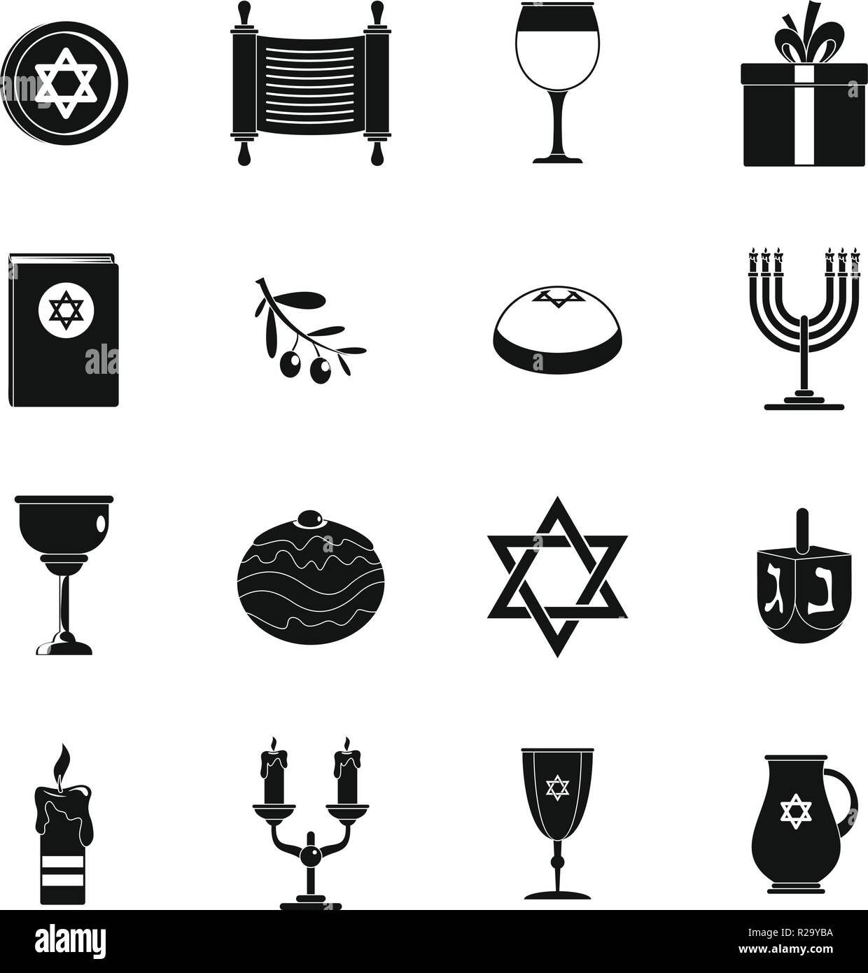 Fête juive Hanoucca icons set. Simple illustration de 'Hanoucca juive de 16 icônes vectorielles pour le web Illustration de Vecteur