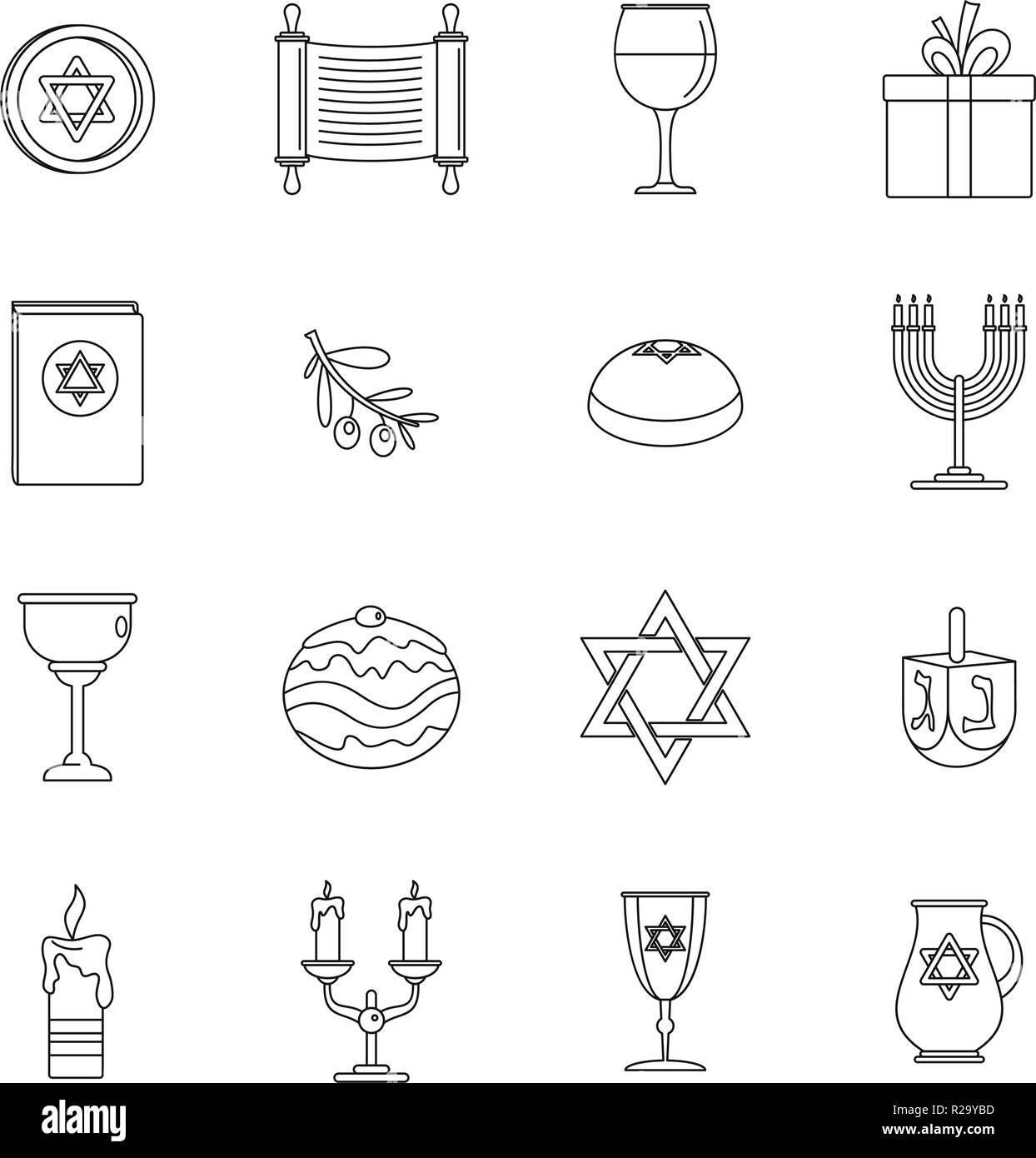 Fête juive Hanoucca icons set. Contours illustration de 'Hanoucca juive de 16 icônes vectorielles pour le web Illustration de Vecteur
