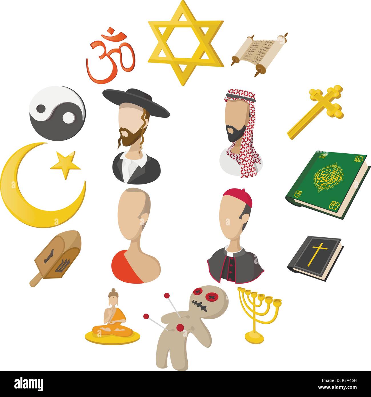 Différentes religions caricature icons set isolé sur fond blanc Illustration de Vecteur