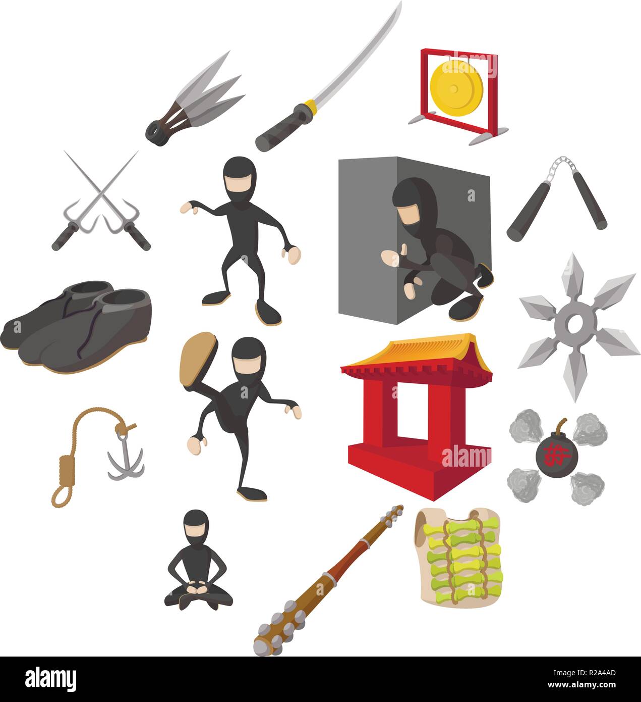 Dessin animé Ninja icons set isolé sur fond blanc Illustration de Vecteur