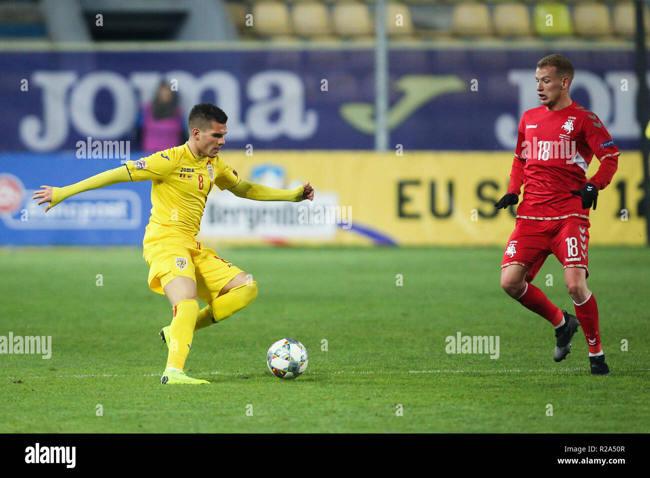 PLOIESTI, ROUMANIE - Samedi 17 Novembre 2018 - joueur de football roumain Ianis Hagi, fils de célèbre Gheorghe Hagi, joue contre la Lituanie sur un NAT de l'UEFA Banque D'Images