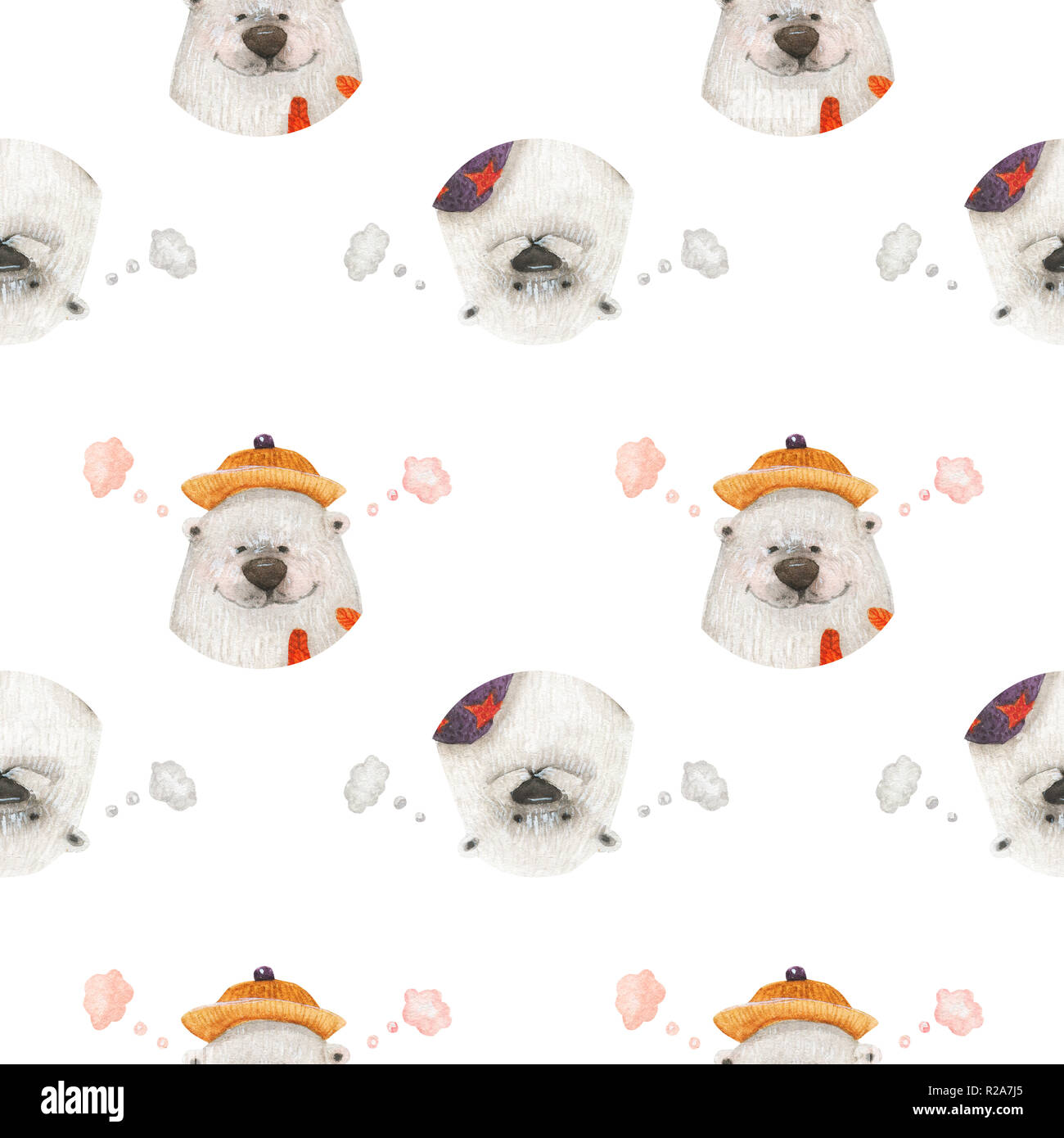 L'ours polaire mode de vie sain. Ours dans un sauna. Les modèles sans couture aquarelle pour textile, du papier d'emballage et toute conception de carrelage. Fond blanc, clippin Banque D'Images