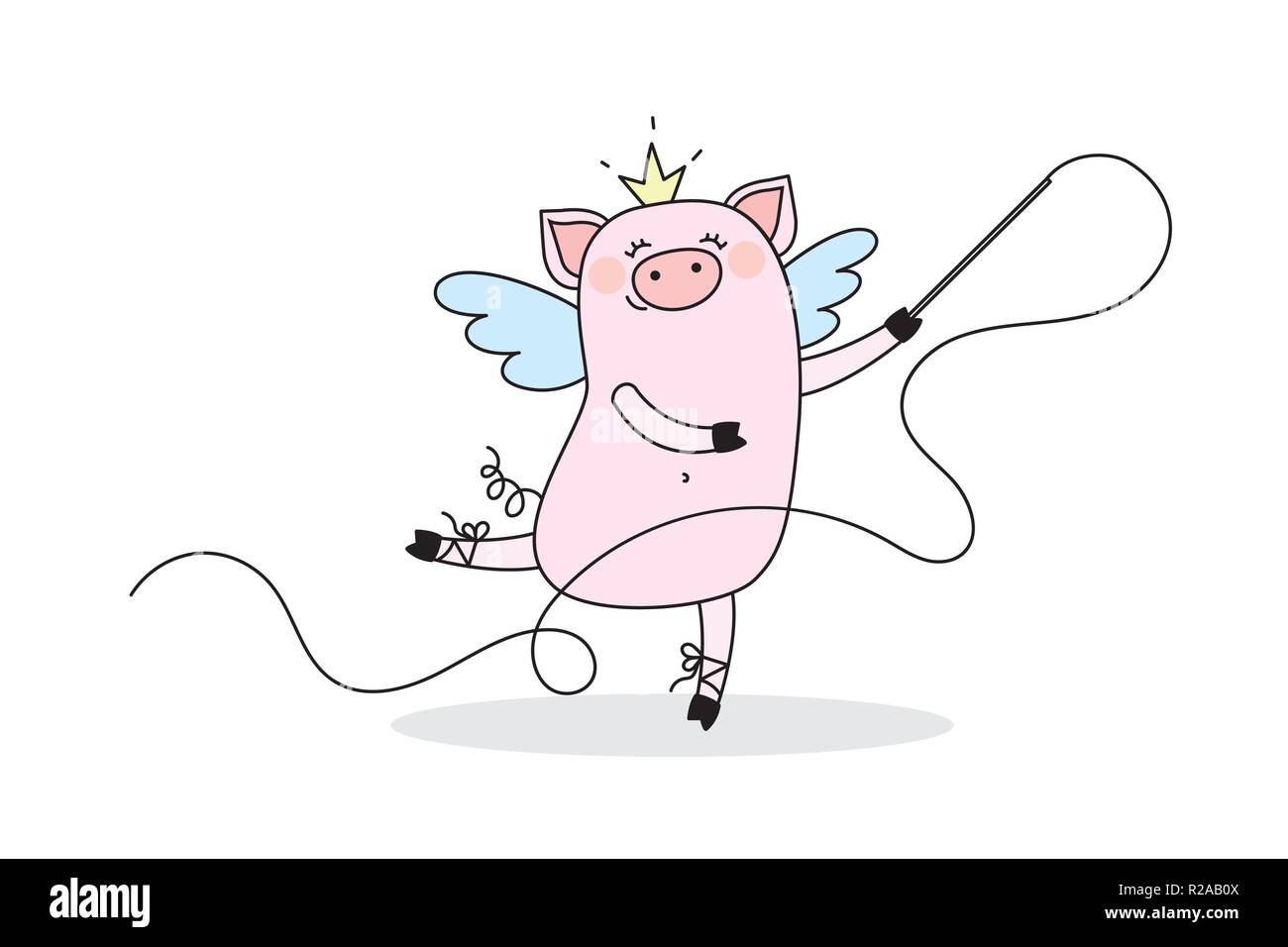 Funny Girl Pig rêve d'être une ballerine et gymnaste Illustration de Vecteur