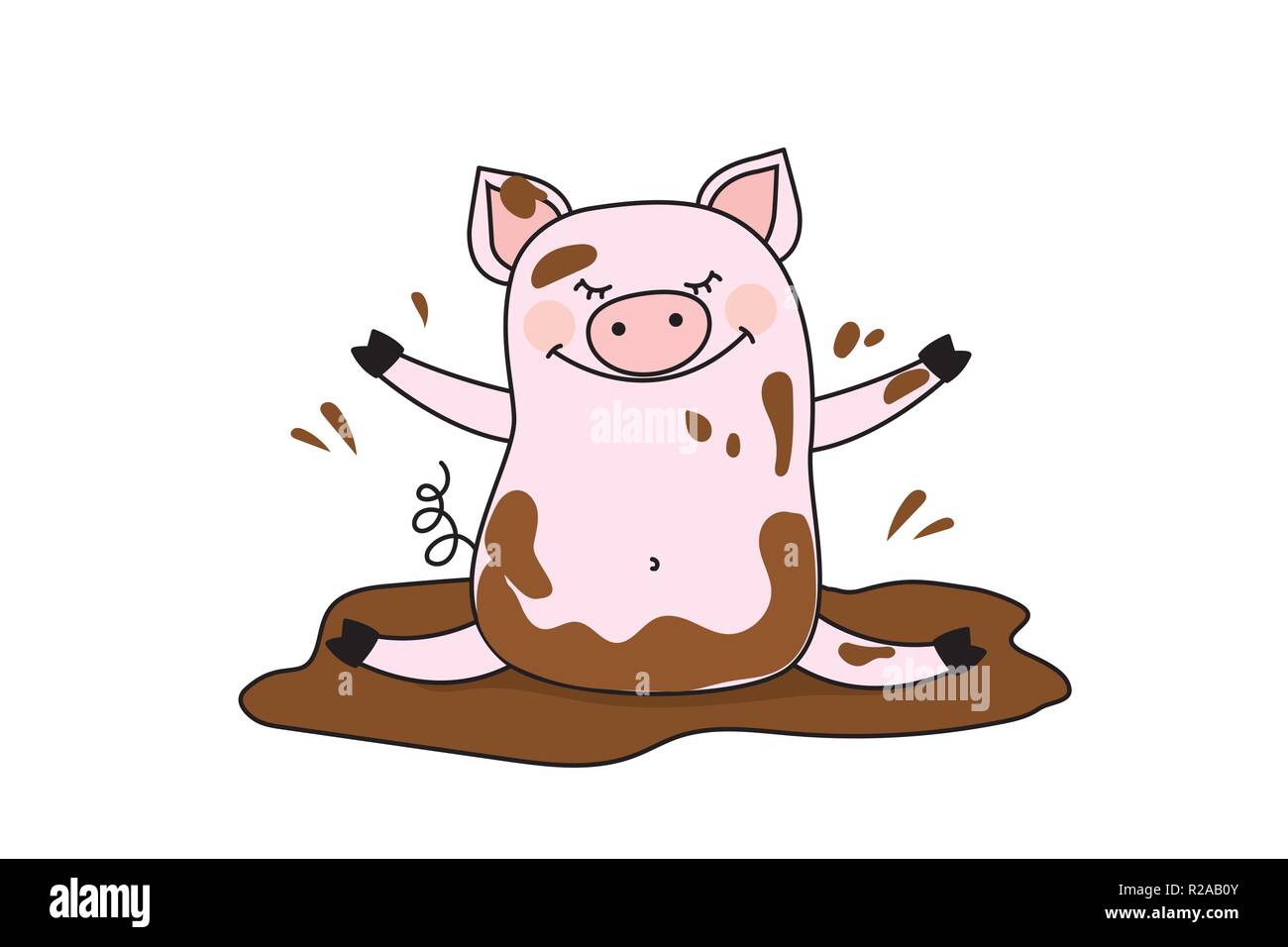 Drôle de cochon dans la boue,isolé sur fond blanc Illustration de Vecteur