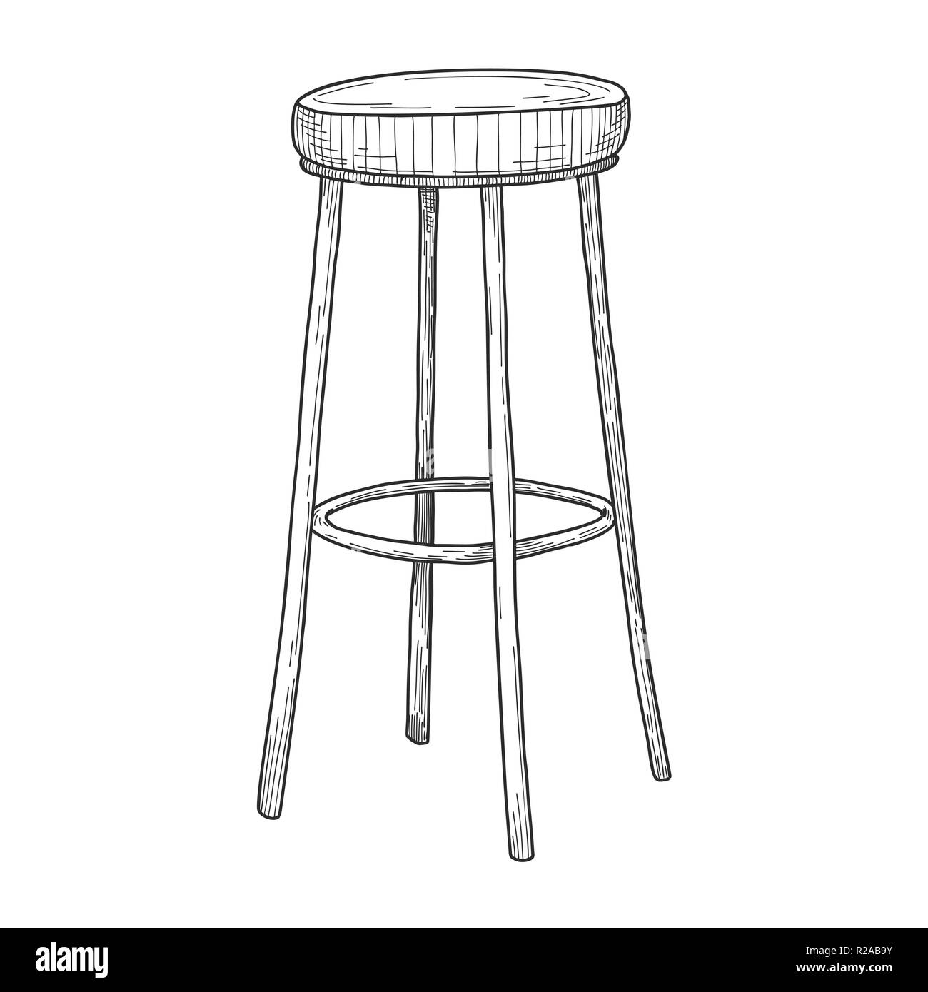 Croquis de chaises de bar. Chaise haute isolé sur fond blanc. Vector Illustration de Vecteur