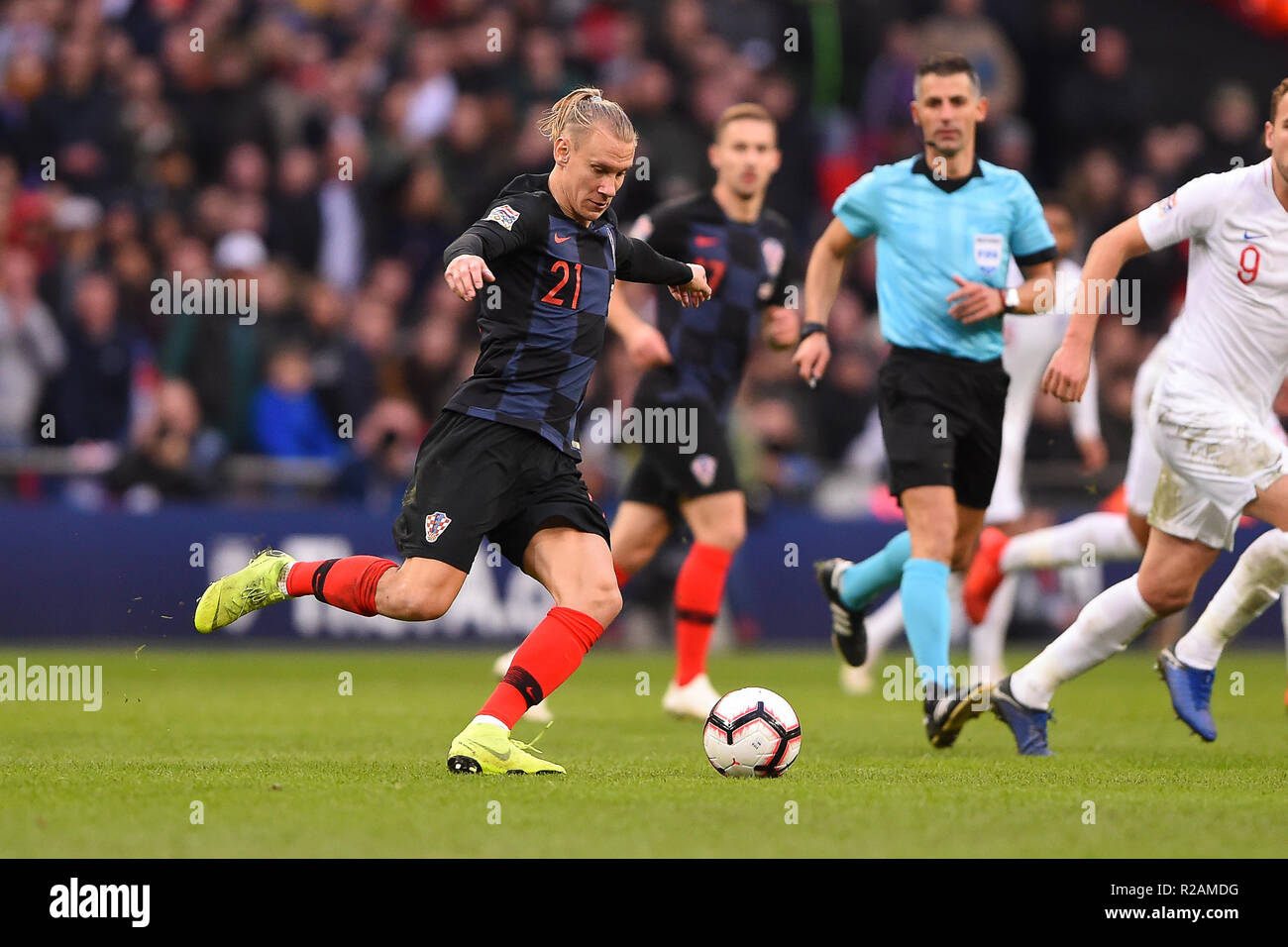 Londres, Royaume-Uni. 18 novembre 2018. Croatie défenseur Domagoj Vida (21) au cours de l'UEFA Ligue Nations match entre l'Angleterre et la Croatie au stade de Wembley, Londres, le dimanche 18 novembre 2018. (©MI News & Sport Ltd | Alamy Live News) Banque D'Images