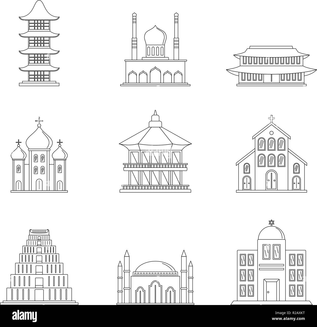 Château de la tour du temple icons set. Aperçu de l'illustration 9 Château la tour du temple vector icons for web Illustration de Vecteur