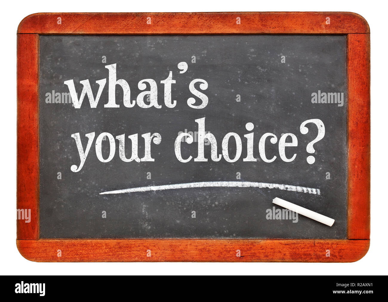 Quel est votre choix ? Craie blanche du texte sur un tableau noir ardoise vintage Banque D'Images