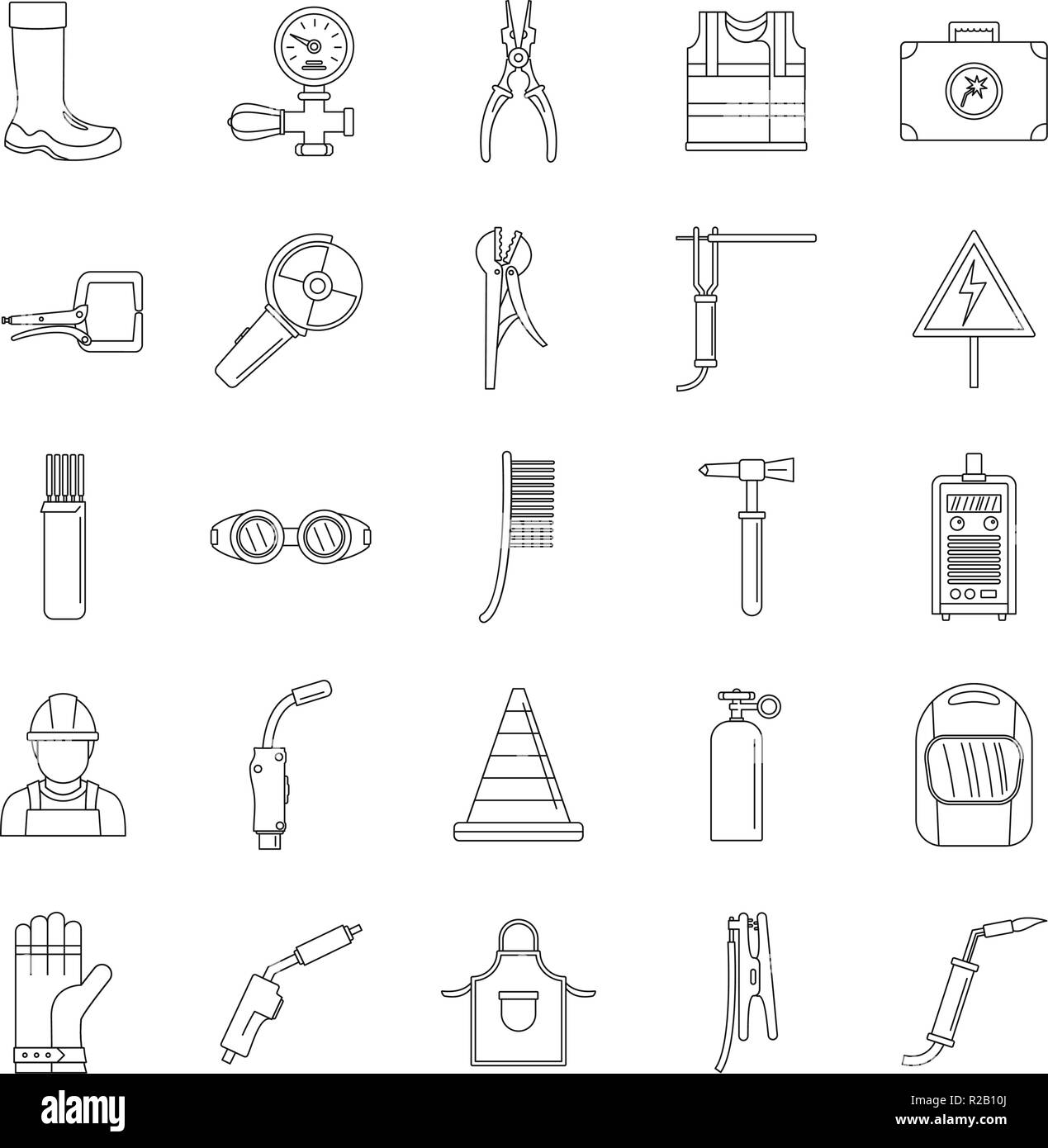 Équipement soudeur icons set. Illustration de contour 25 équipement soudeur icônes cargo vector for web Illustration de Vecteur