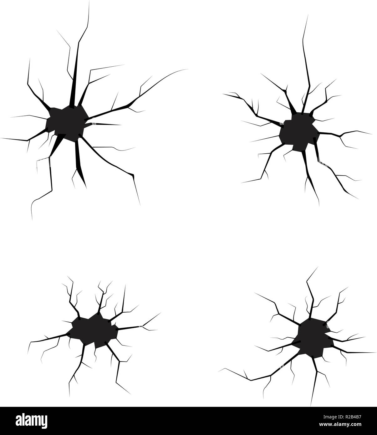 En noir et blanc vectoriel fissure dans la glace ou mur. les fissures dans le verre ou terre collection horizons Illustration de Vecteur