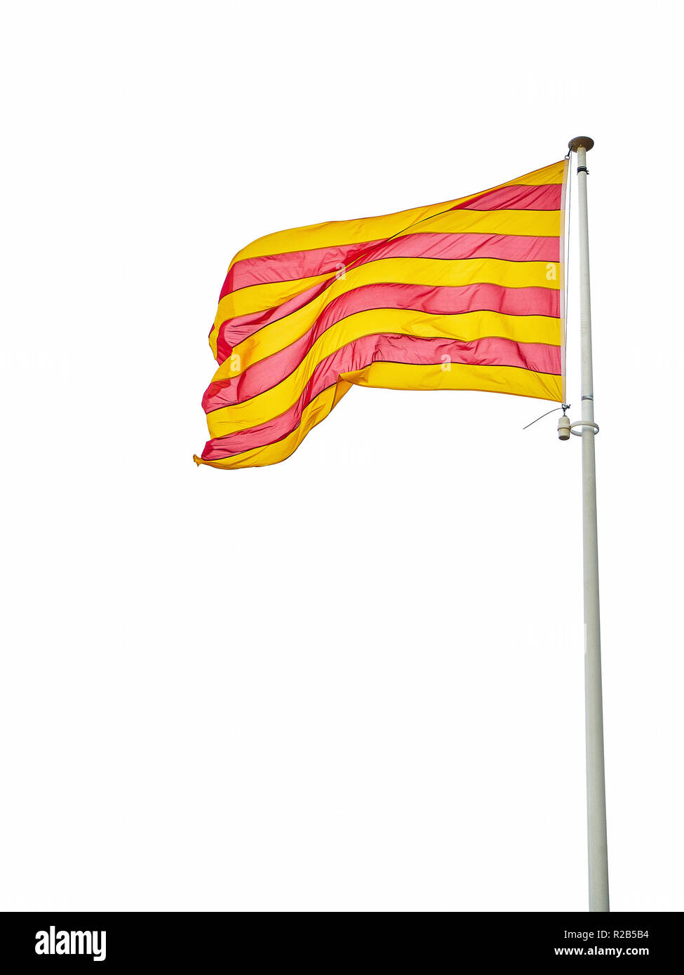 Drapeau officiel de la Catalogne, appelé Senyera isolé sur fond blanc. Banque D'Images