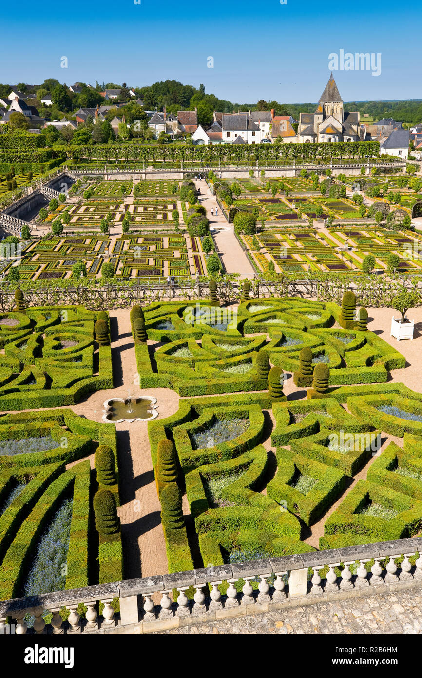 Jardins du Château de Villandry, vallée de la Loire, France Banque D'Images