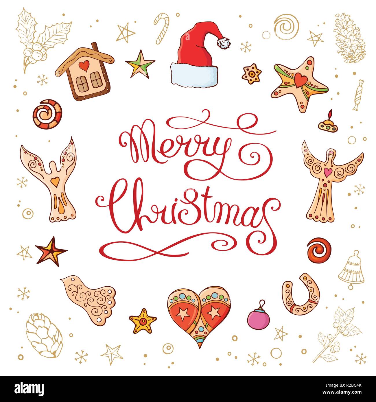 De Elements De Decoration De Noel Jolie Carte Expression Calligraphie Joyeux Noel Symboles De Fete Traditionnelle Isolated On White Image Vectorielle Stock Alamy