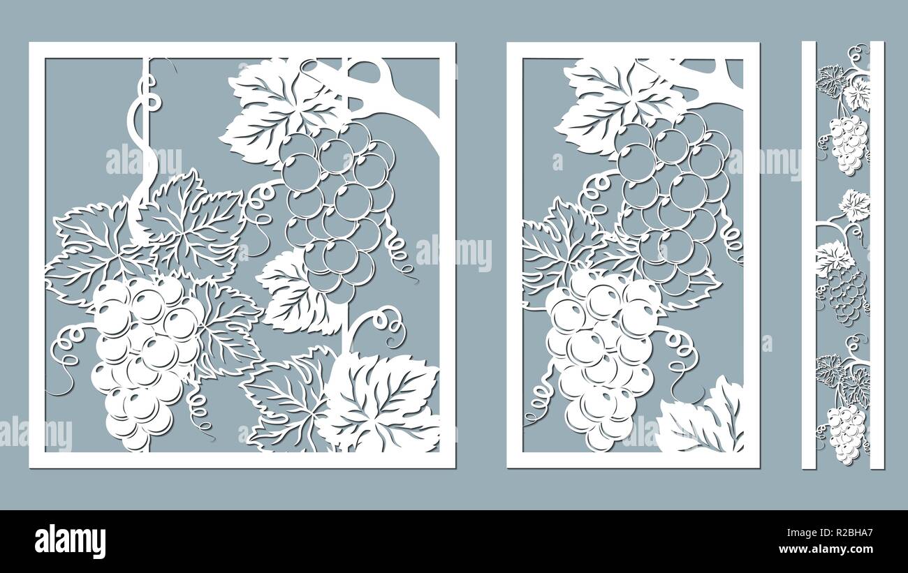 Modèle de coupe au laser, traceur, et la sérigraphie. Raisin vigne Illustration de Vecteur