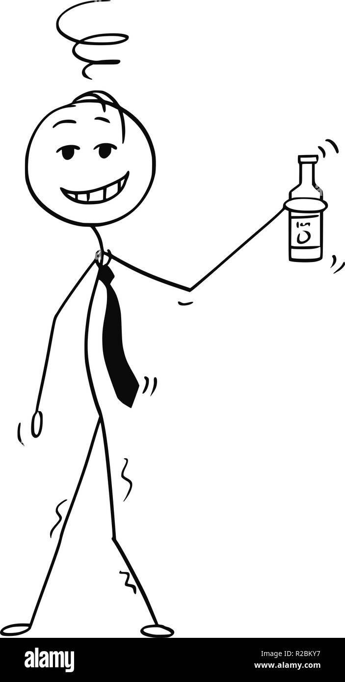Caricature de Drunk Cheerful Man ou Businessman Holding Bottle Illustration de Vecteur