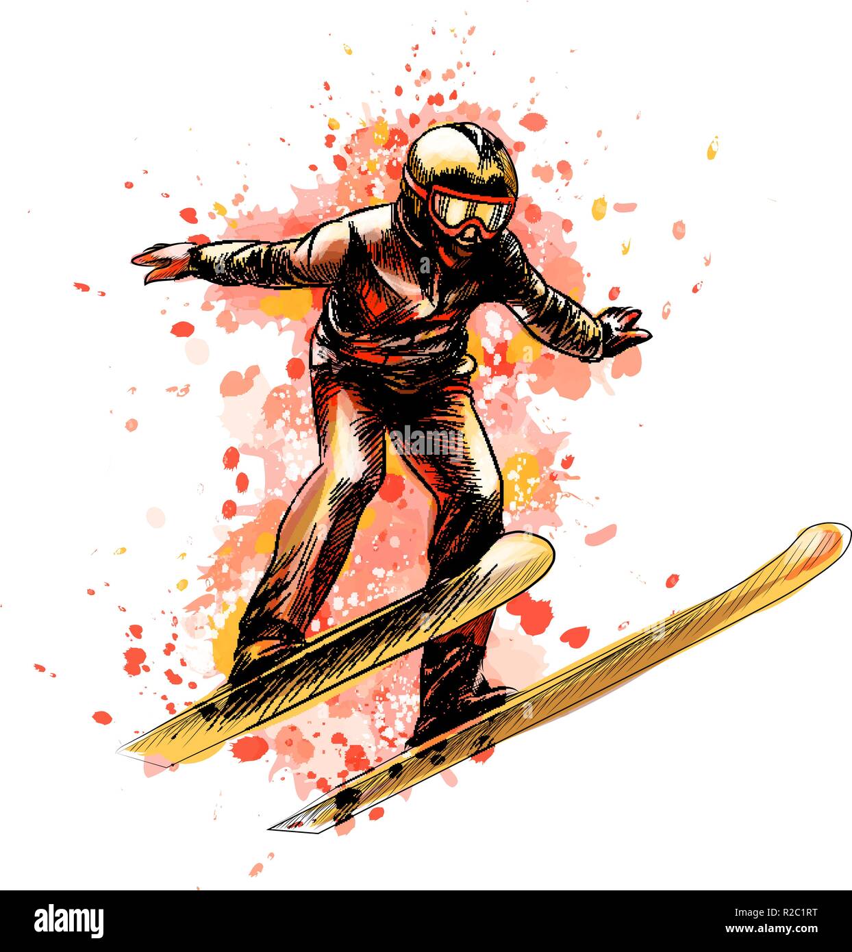 Résumé de skieur sautant une éclaboussure de l'aquarelle Illustration de Vecteur