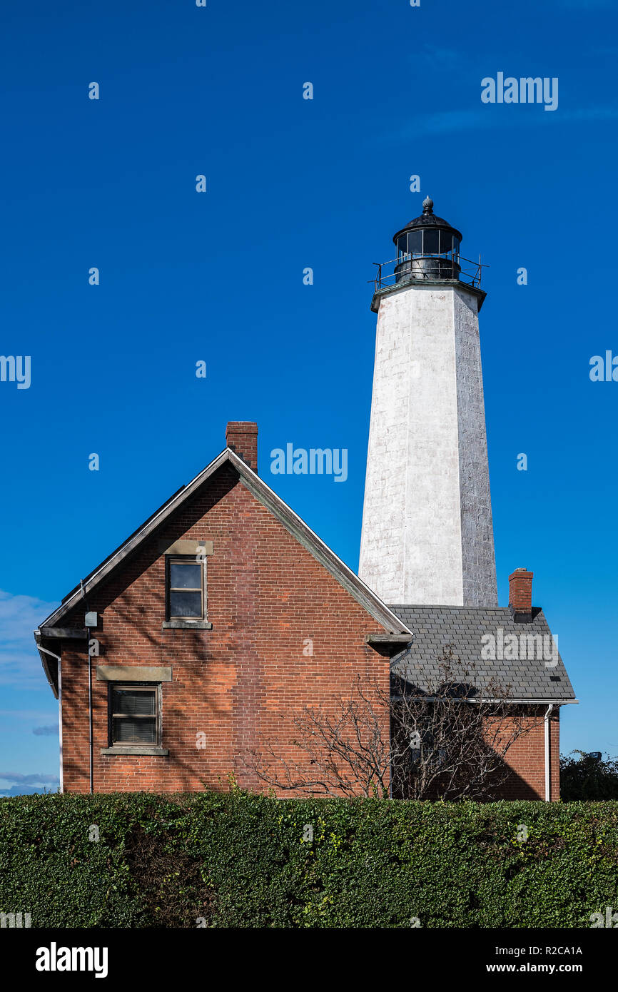 Phare du Port de New Haven, Lighthouse Point Park, East Haven, Connecticut, USA. Banque D'Images