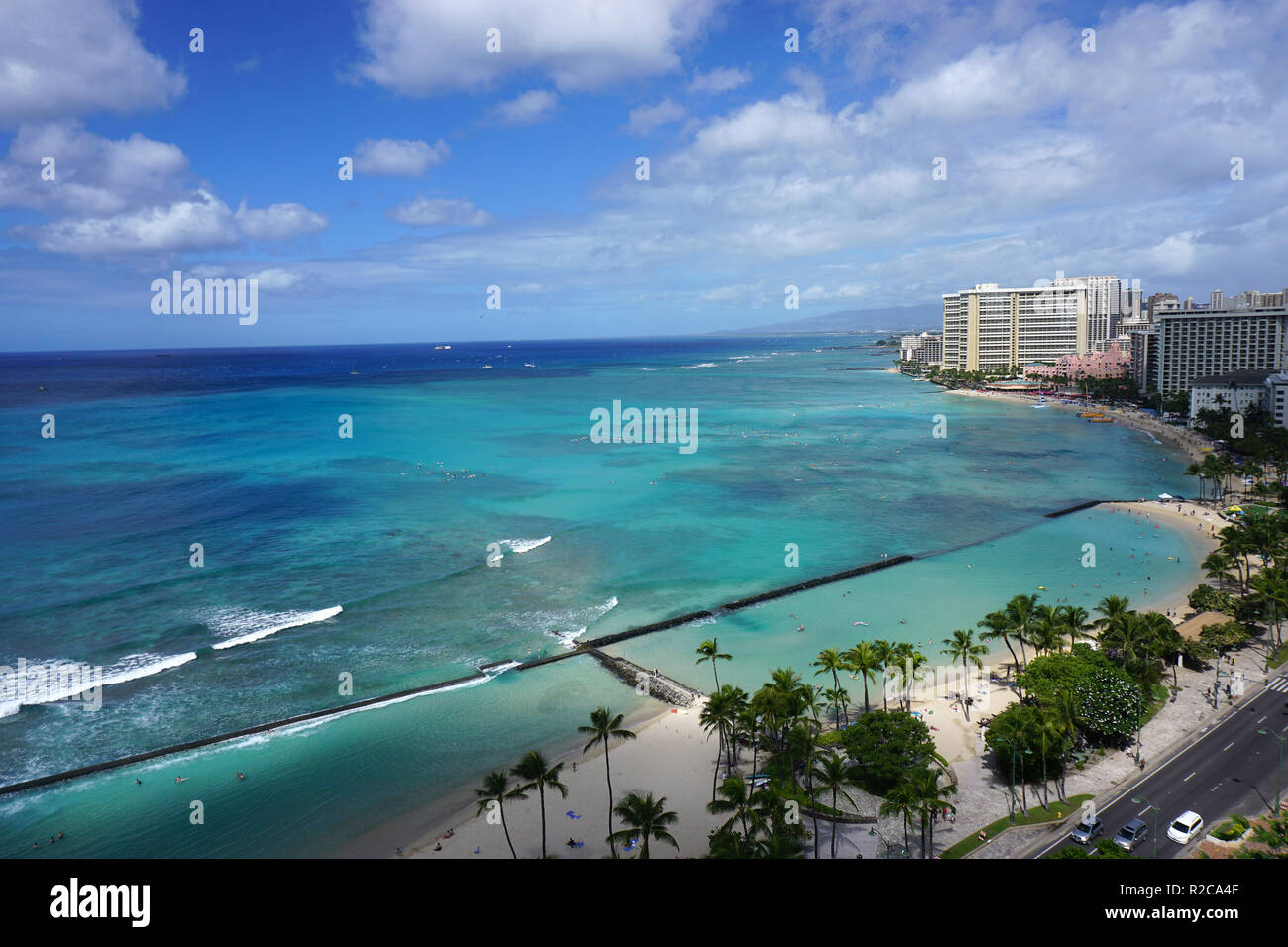Une vue sur Waikiki Beach Banque D'Images