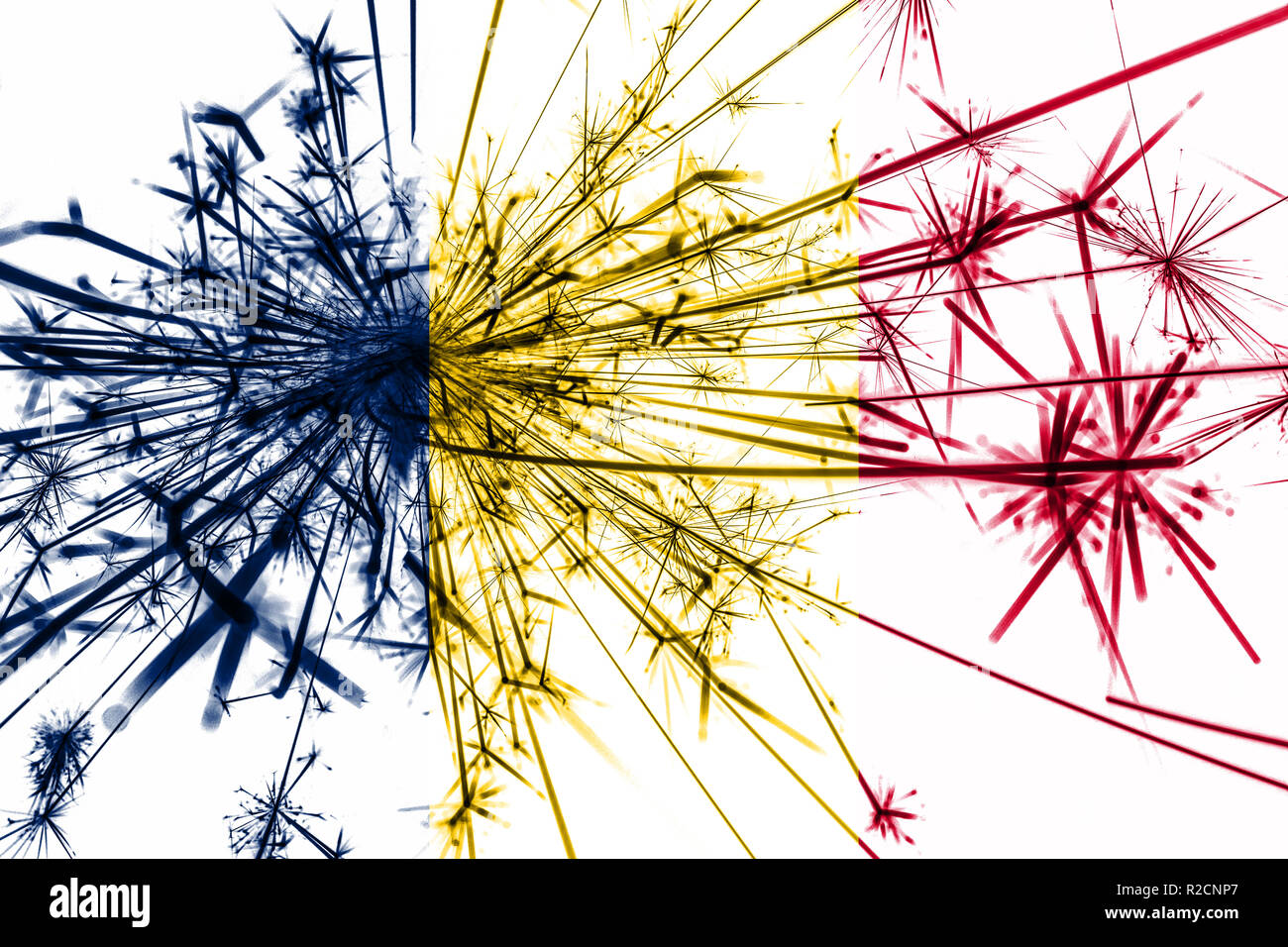 Tchad drapeau mousseux d'artifice. Nouvelle année 2019 et fête de Noël concept Banque D'Images