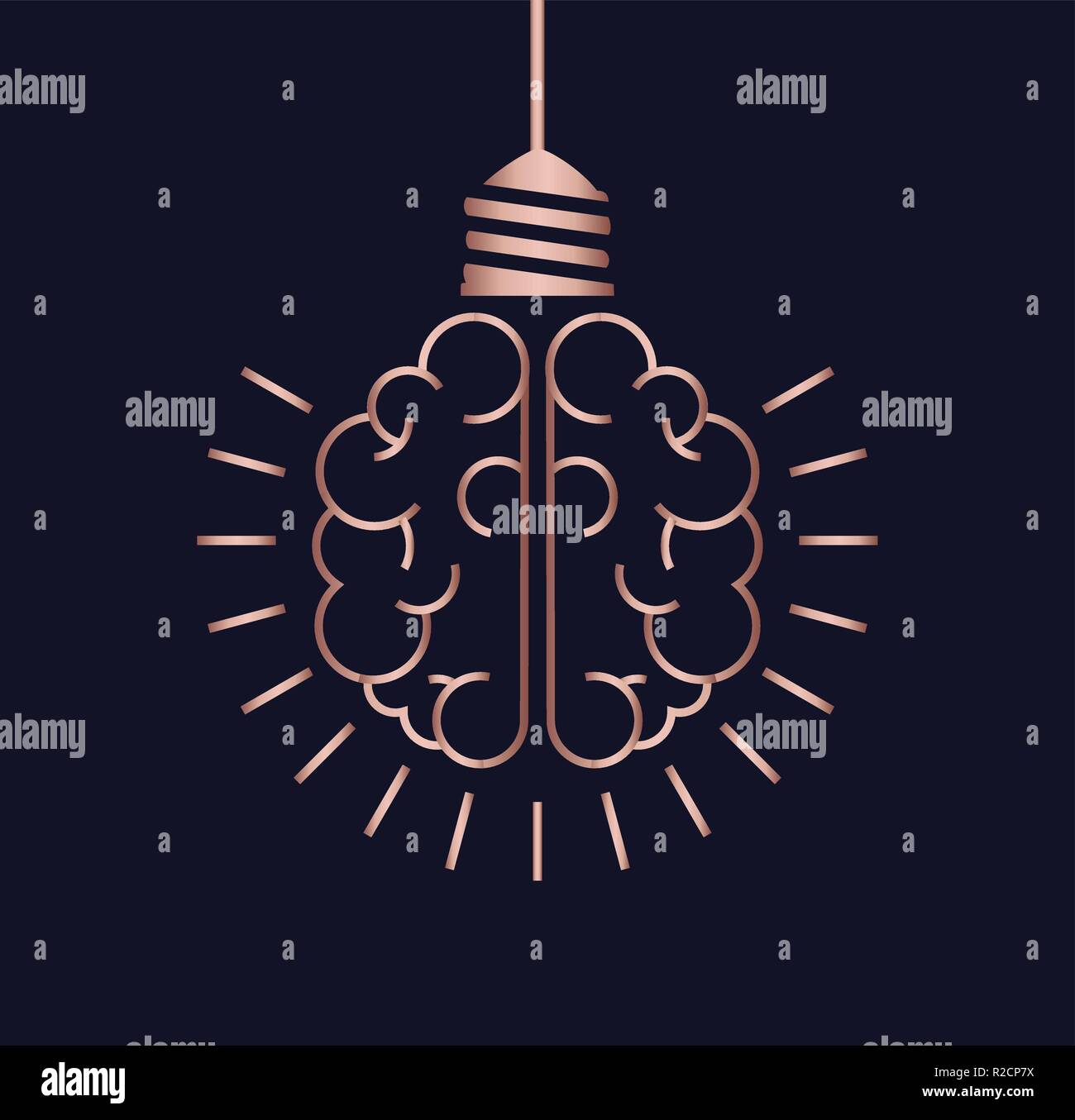 Idées de concept simple de luxe, design couleur cuivre cerveau humain comme ampoule lampe dans l'art de la ligne moderne style. Illustration de Vecteur
