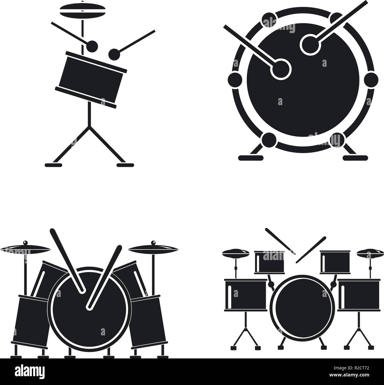 Drum Kit rock music icons set. Illustration simple de 4 drum kit rock music vector icons for web Illustration de Vecteur