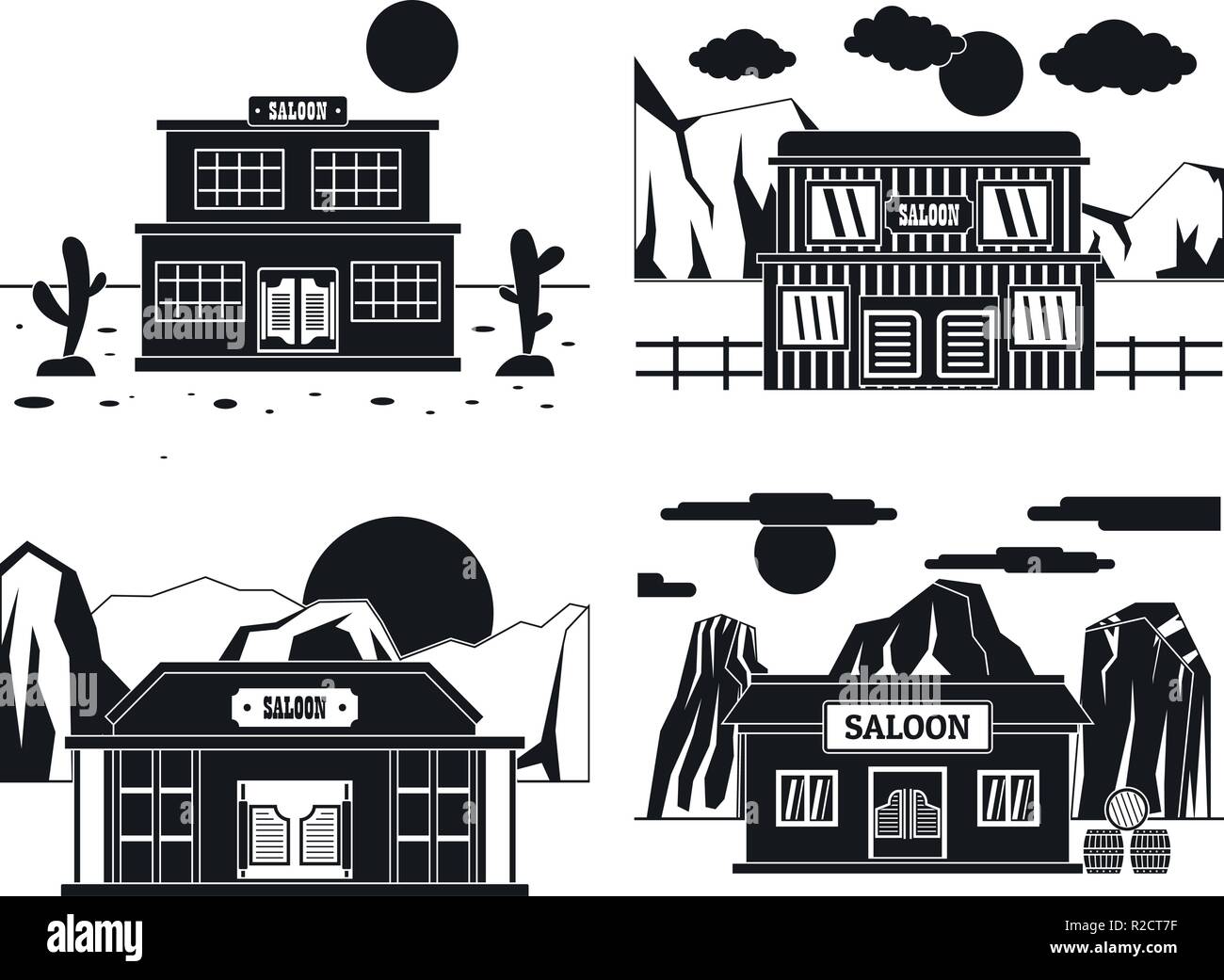 Wild West Saloon pub bannière concept défini. Illustration simple de 4 wild west Saloon pub bannière web Concepts de vecteur Illustration de Vecteur