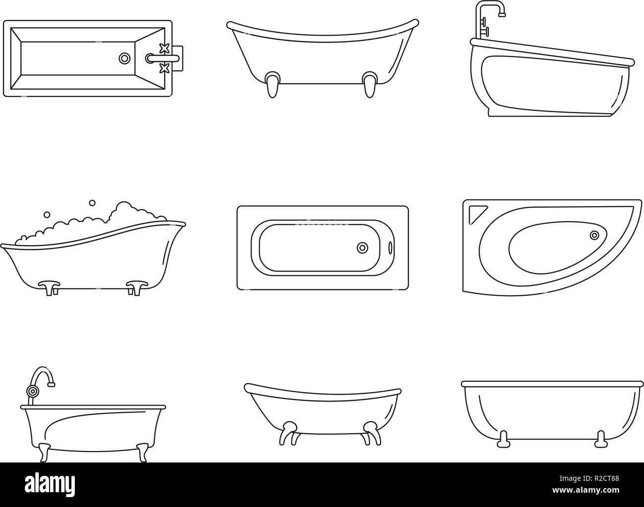 L'intérieur d'une baignoire icons set. Illustration de 9 contour intérieur baignoire vector icons for web Illustration de Vecteur