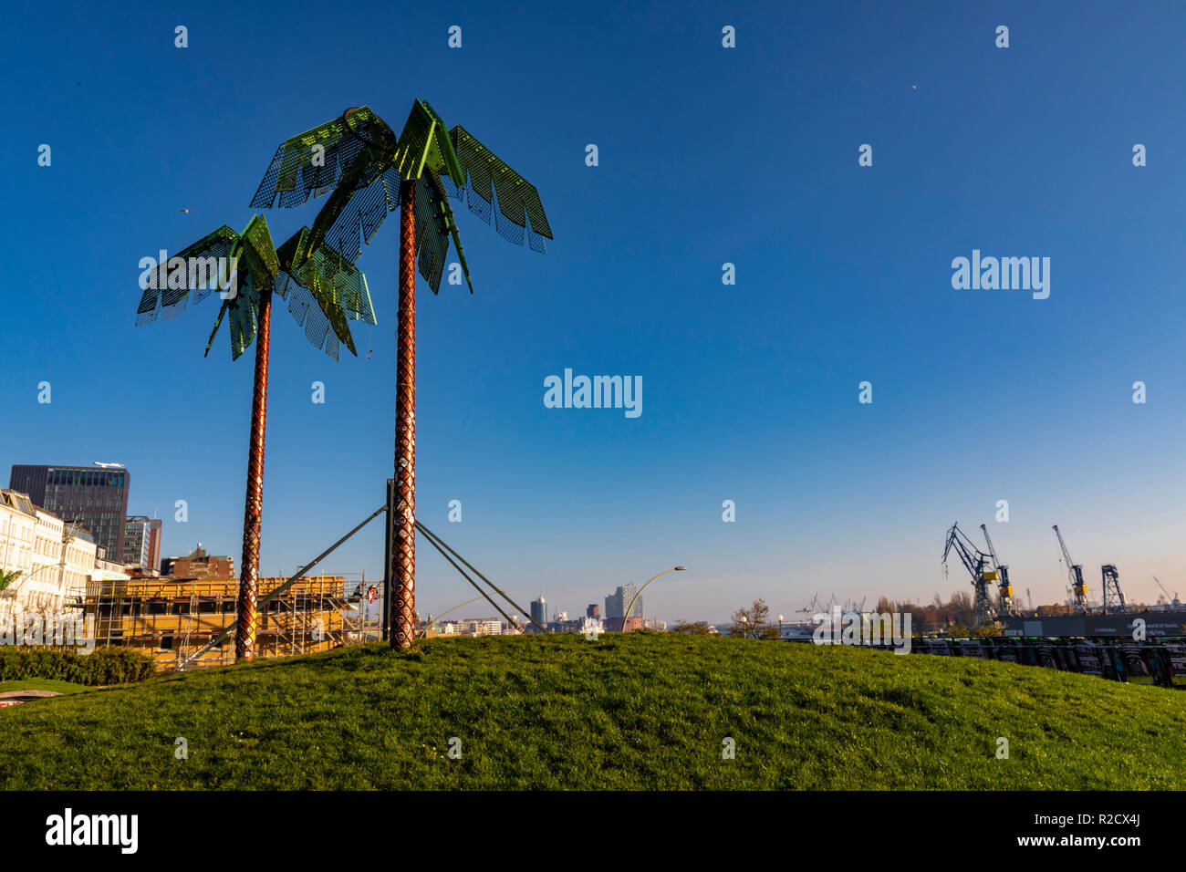 Hambourg, Allemagne - le 17 novembre 2018 : une vue sur des palmiers dans Park Fiction dans le port de Hambourg, en Allemagne lors d'une journée ensoleillée. Banque D'Images